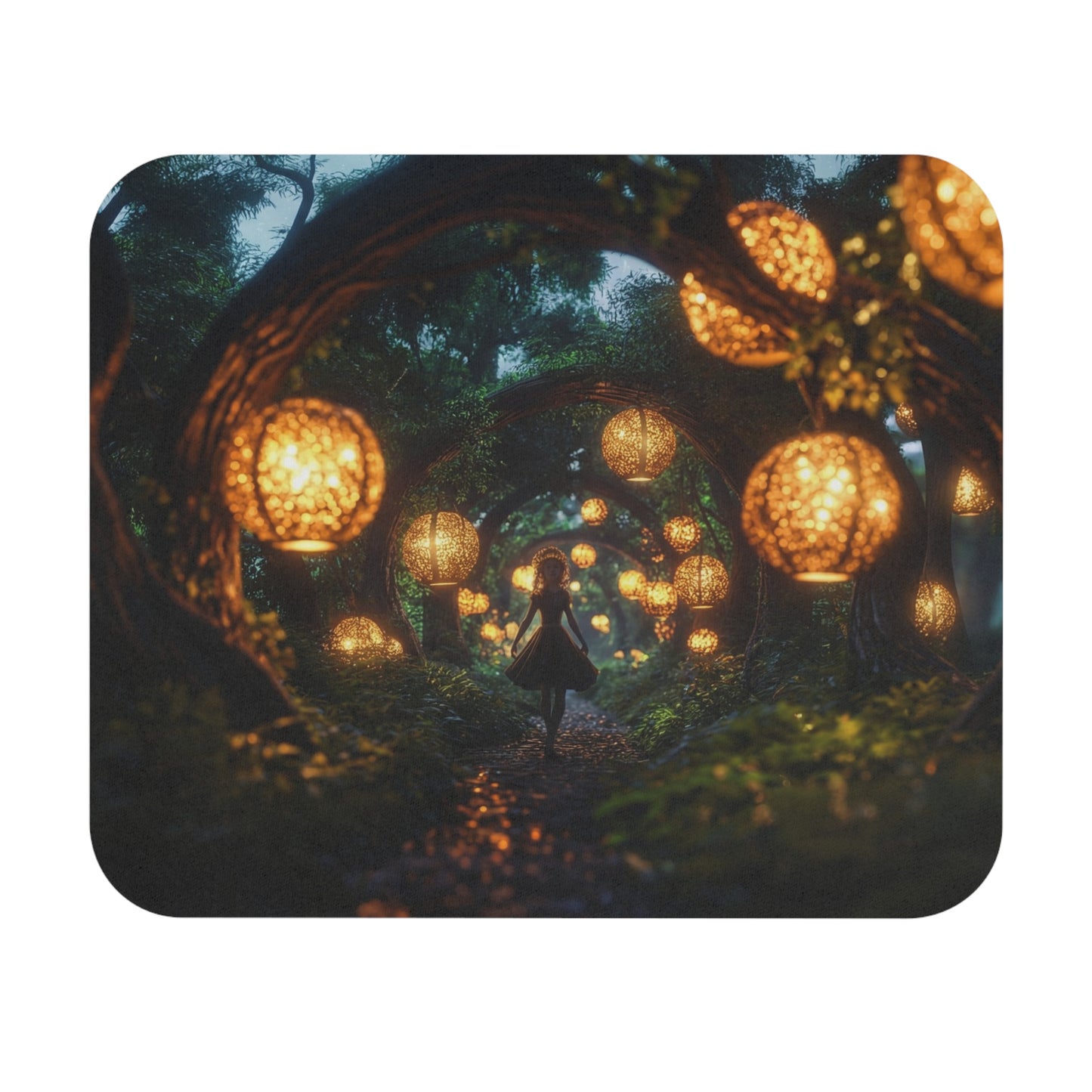 Lantern Grove Mouse Pad (Rectangle) – Whispering Path Through Ancient Trees