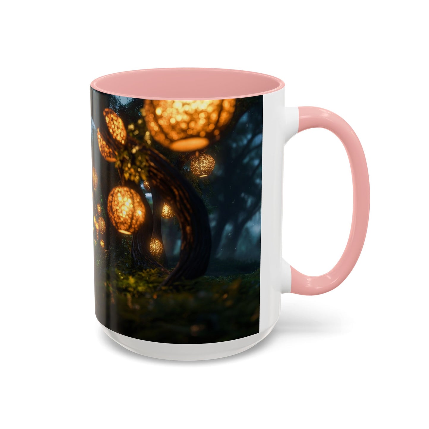 Luminous Forest Path Accent Coffee Mug (11, 15oz) – Warm Glow Through Ancient Branches