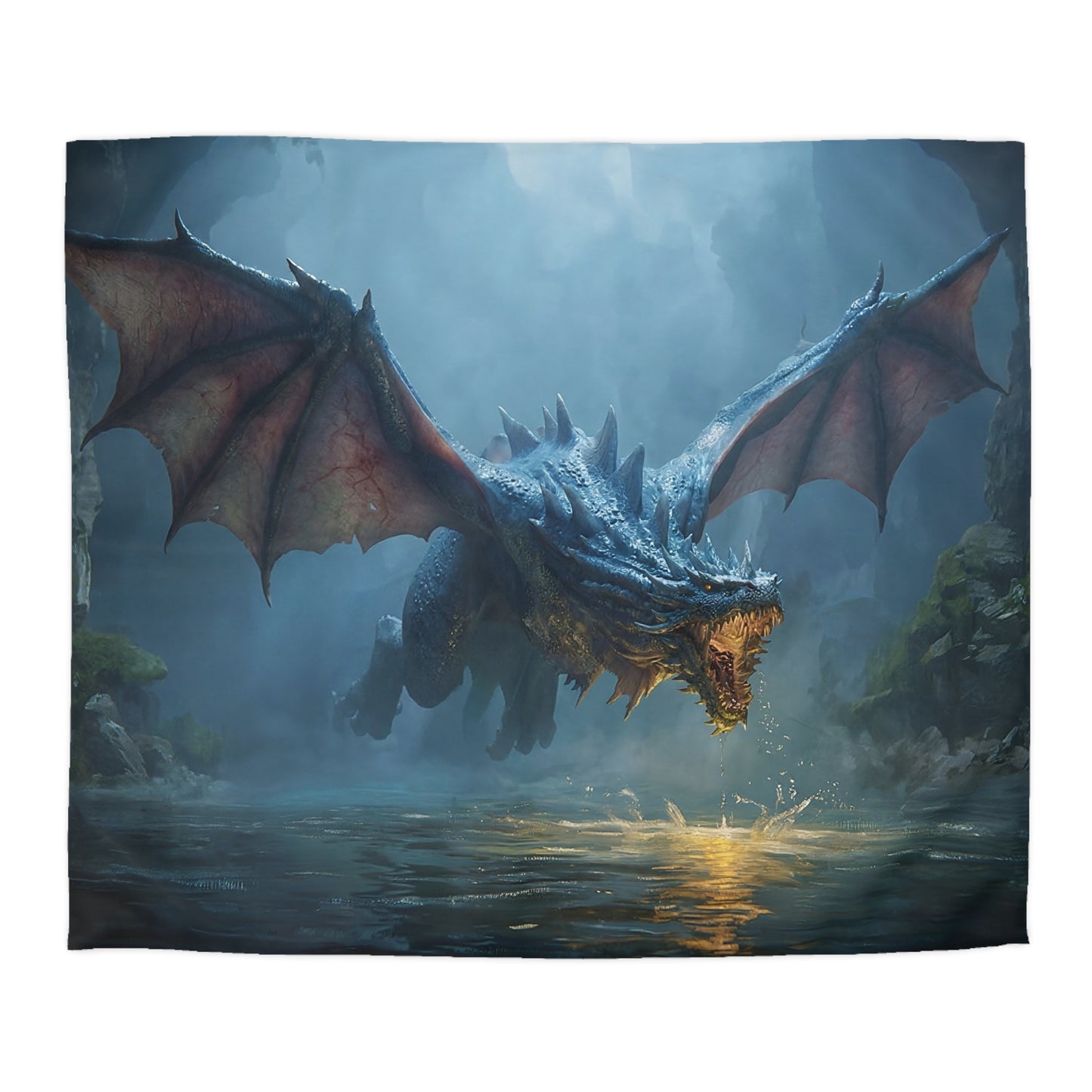 Azure Sentinel Microfiber Duvet Cover – Dragon’s Cave Reflections