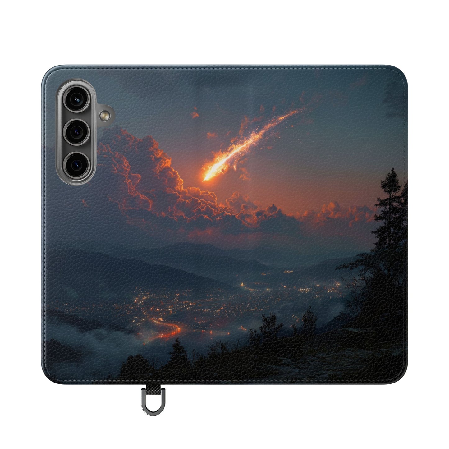 Meteor Over Valley Flip Cases – Crimson Sky Sentinel Cover