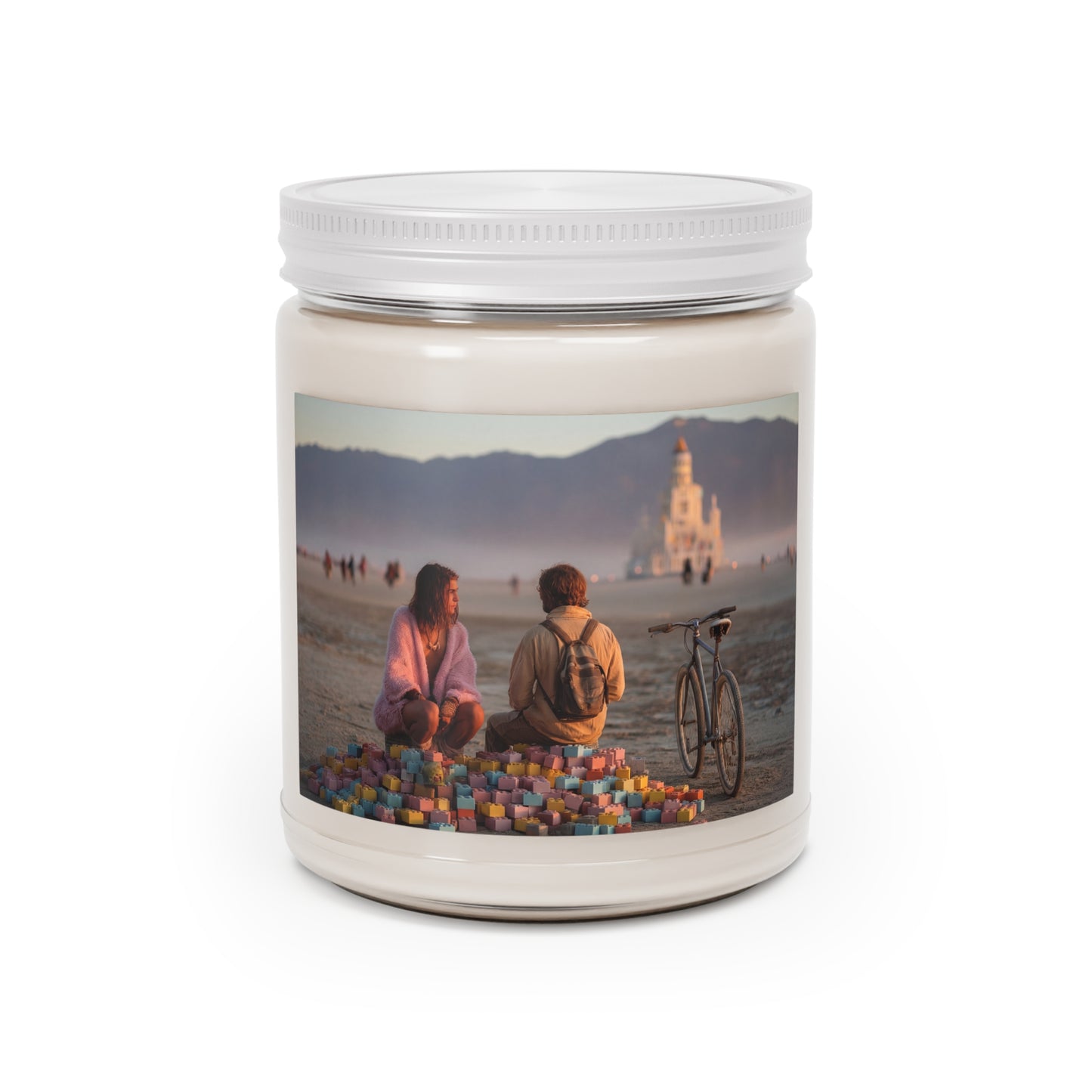 Desert Temple Builders Scented Soy Candles with White Lid, 9oz – Sunset Serenity at Burning Man