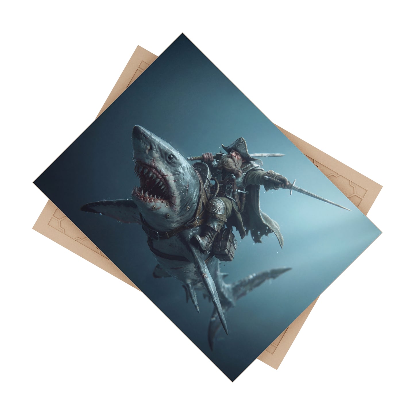 Pirate Captain on Shark Ceramic Photo Tile – Deep Blue Dominion