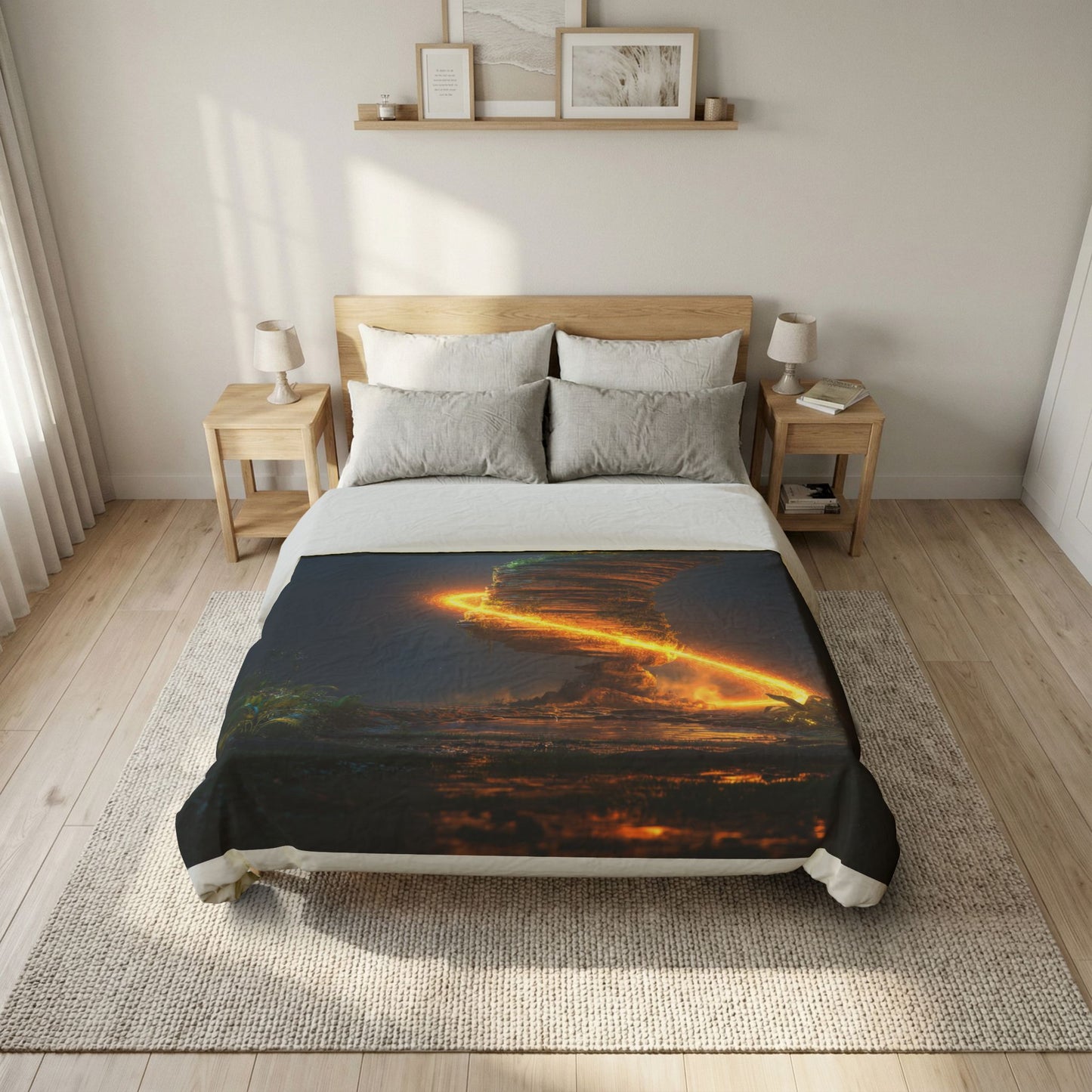 Floating Island Treehouse Duvet Cover – Golden Twilight Sanctuary