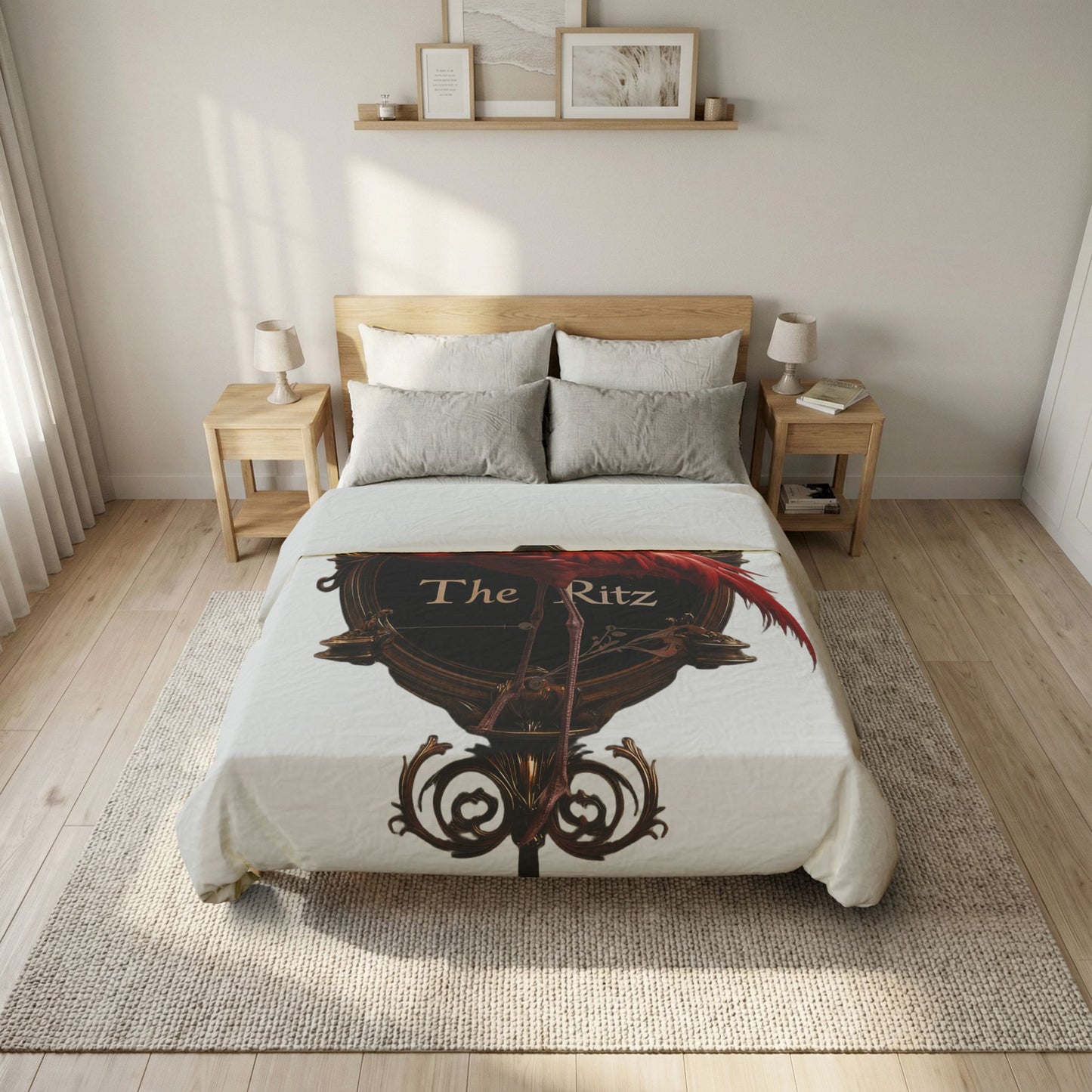 Royal Flamingo Manor Sign Duvet Cover – Victorian Gilded Elegance