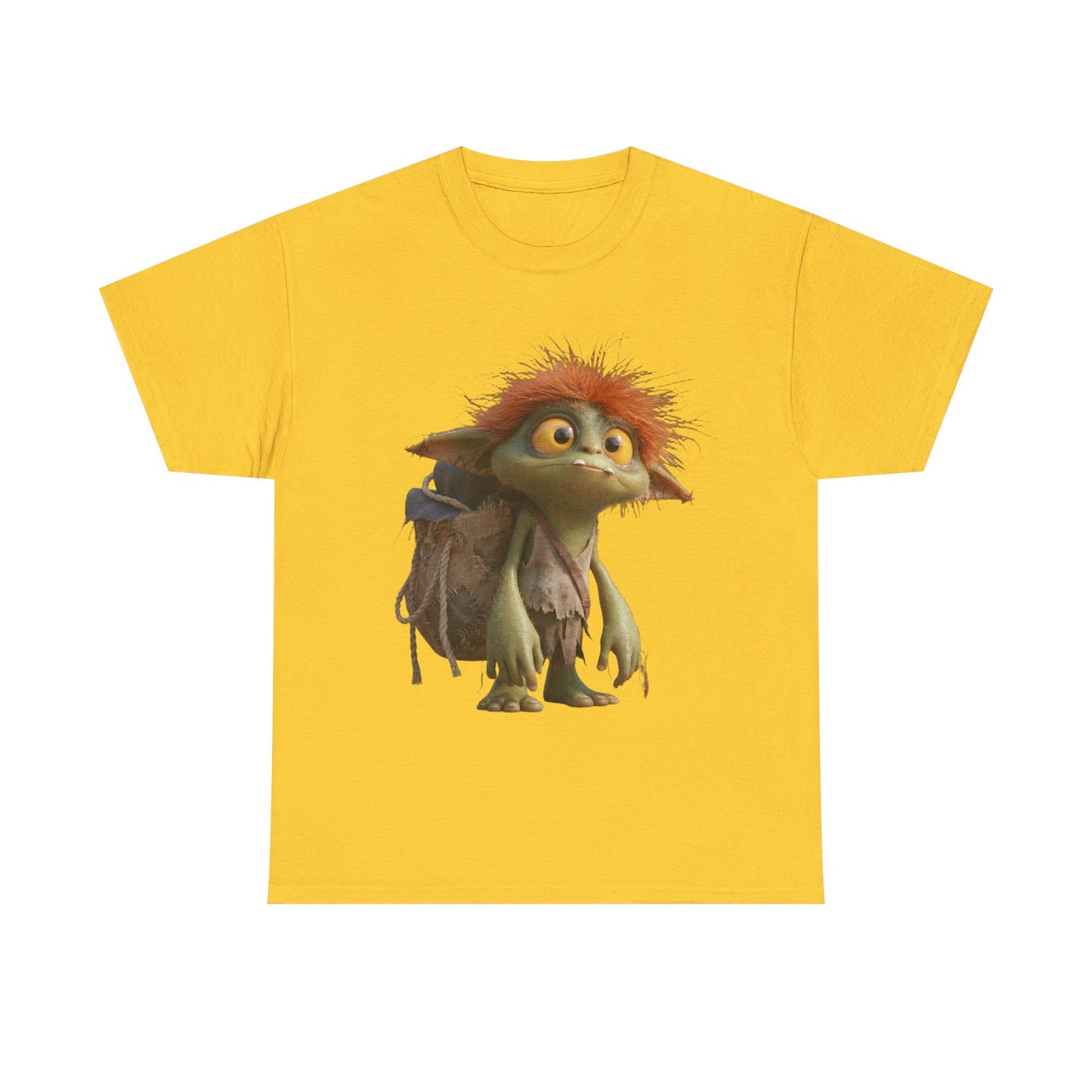 Mossy Gnome Unisex Heavy Cotton Tee – Rust-Haired Guardian with Satchel