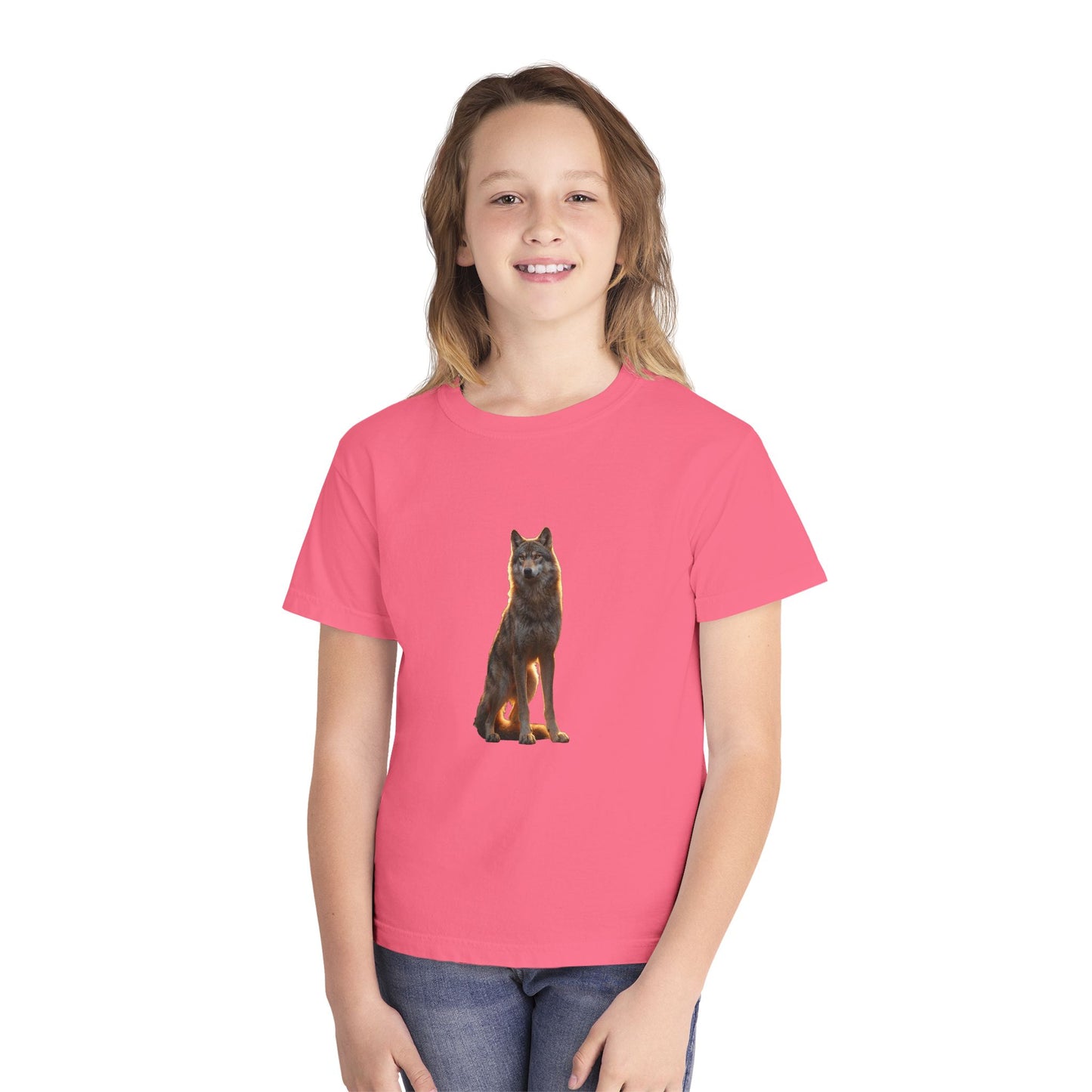 Golden Hour Wolf Youth Midweight Tee – Sunlit Sentinel Graphic