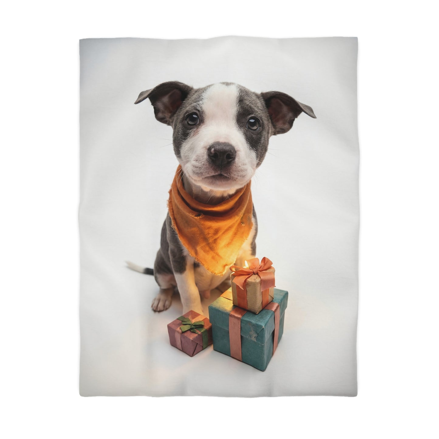 Tiny Gift-Giver Microfiber Duvet Cover – Warm Orange Bandana & Wrapped Presents