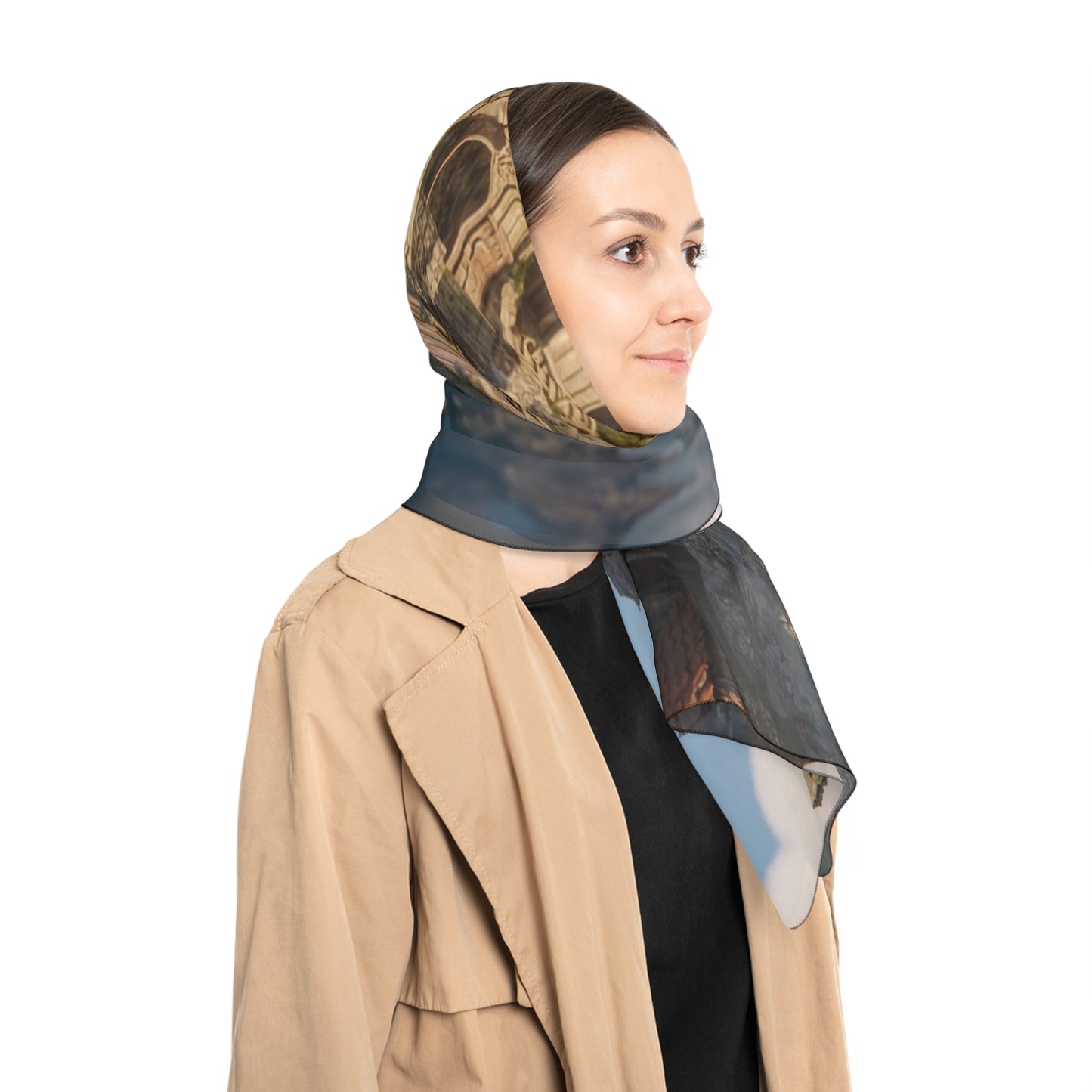 Coastal Viking Village Poly Scarf – Sunset Harbor Whispers