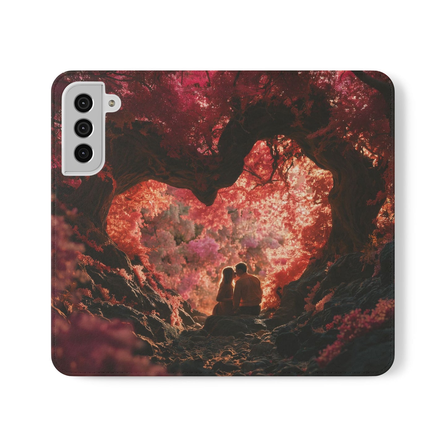 Crimson Arch Flip Cases – Heart-Shaped Canopy Romance