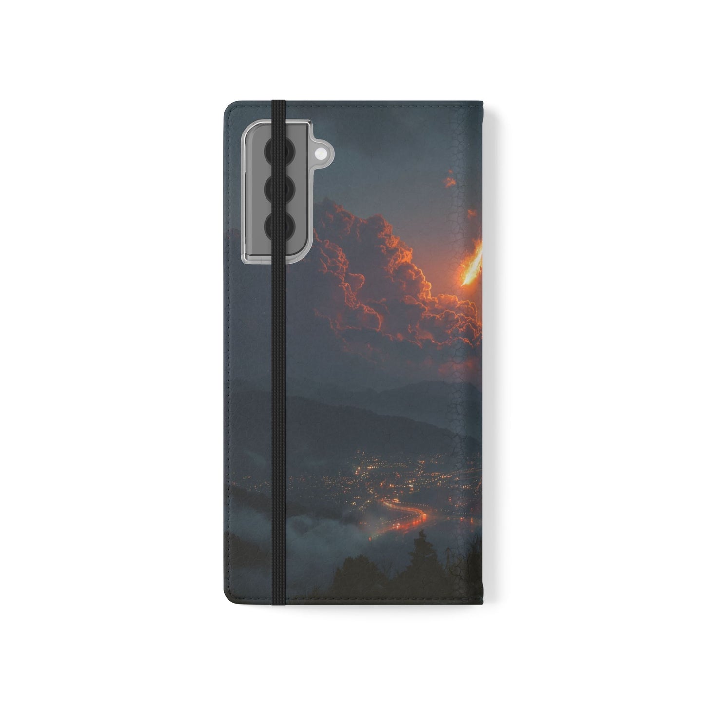 Meteor Over Valley Flip Cases – Crimson Sky Sentinel Cover
