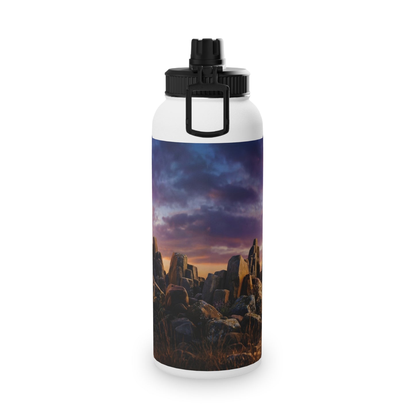 Celestial Portal Stainless Steel Water Bottle, Sports Lid – Sunlit Stone Gateway