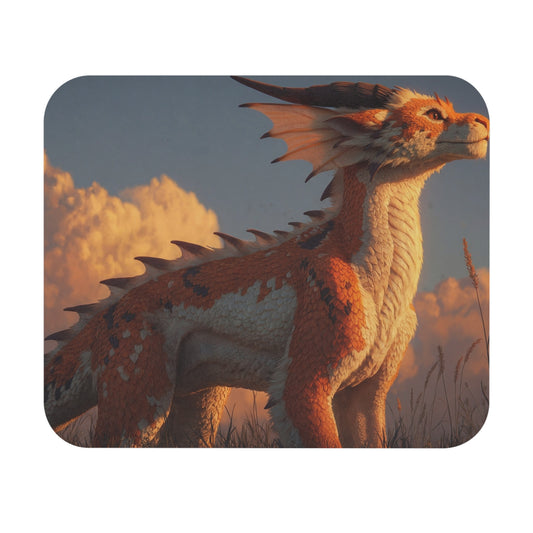 Sunset Dragon Mouse Pad (Rectangle) – Warm Ember Guardian in Golden Grass