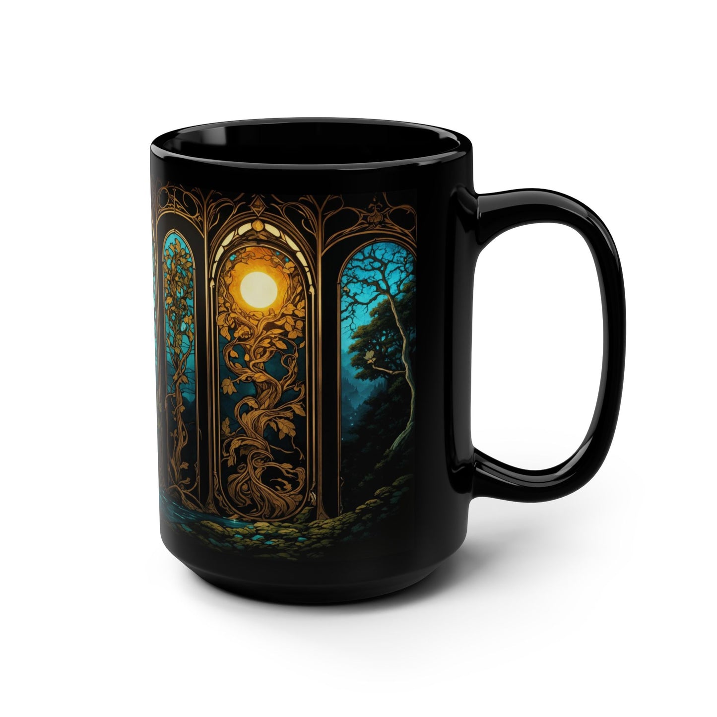 Gothic Tree Stained Glass Mug - Art Nouveau Fantasy Design