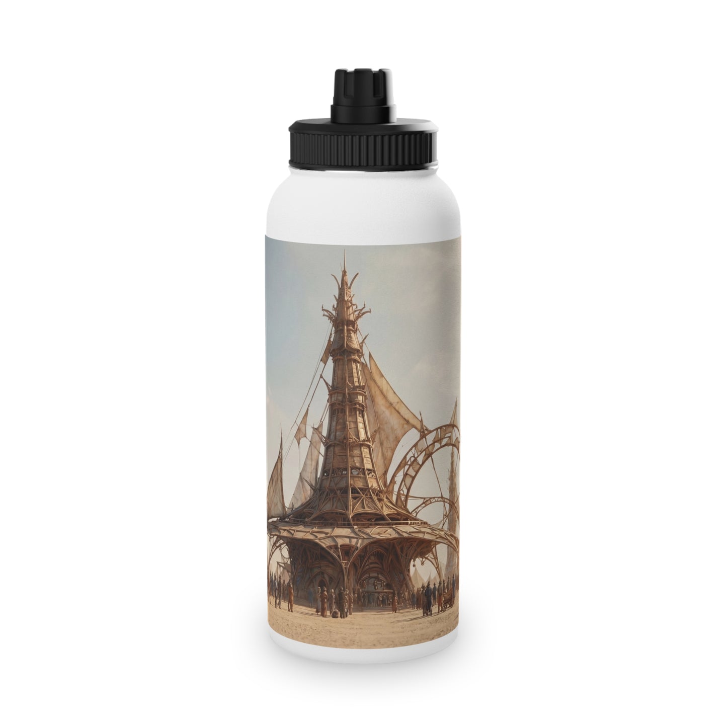 Desert Sky Cathedral Stainless Steel Water Bottle, Sports Lid – Sunlit Aetherium Oasis