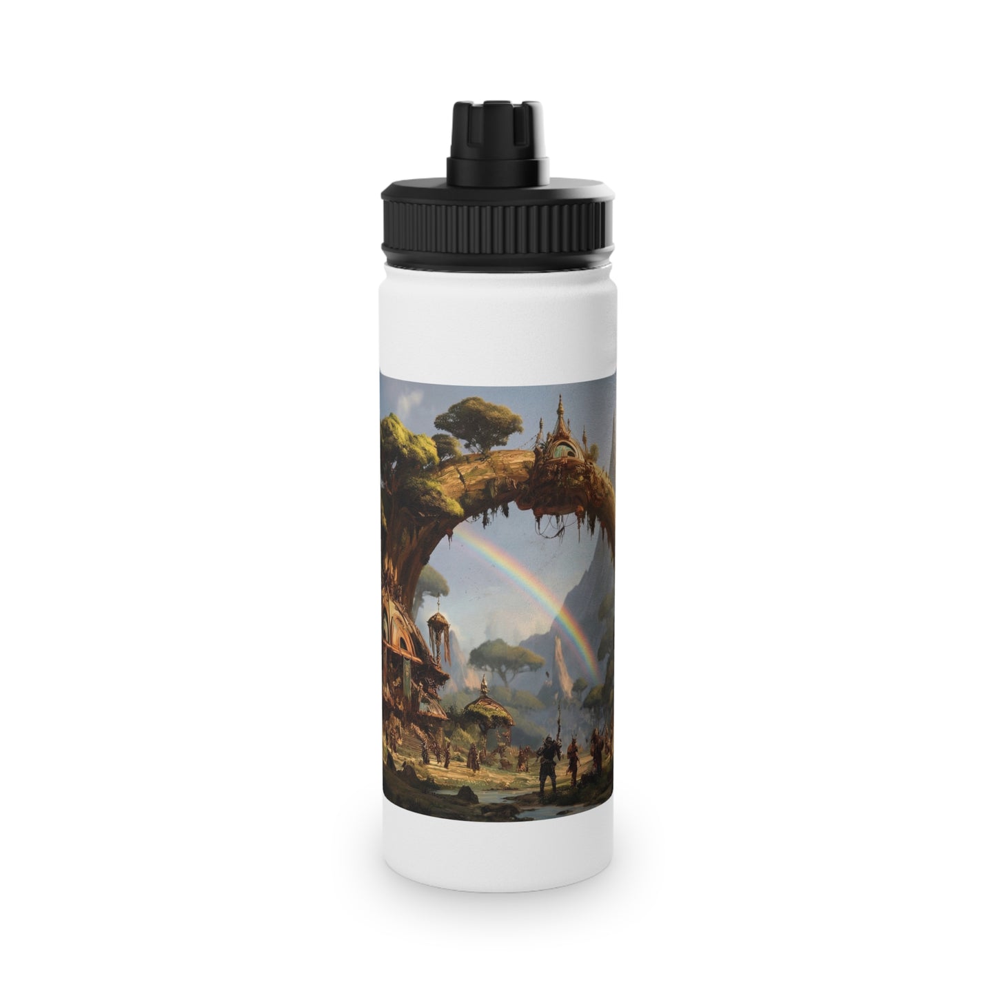 Tree Bridge Sanctuary Stainless Steel Water Bottle, Sports Lid – Where Two Rainbows Meet