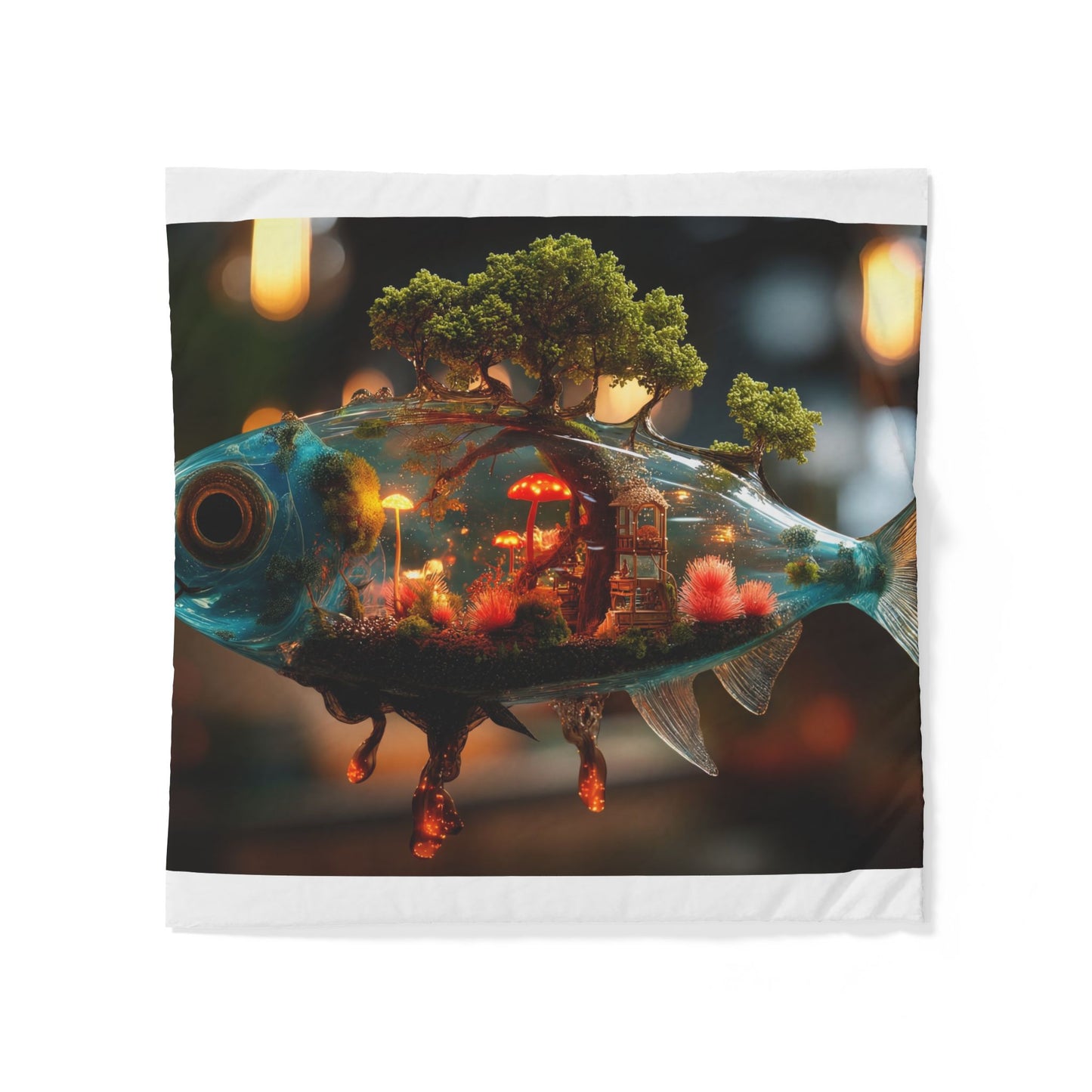 Forest Within Fish Cotton Duvet Cover – Bioluminescent Underwater Sanctuary