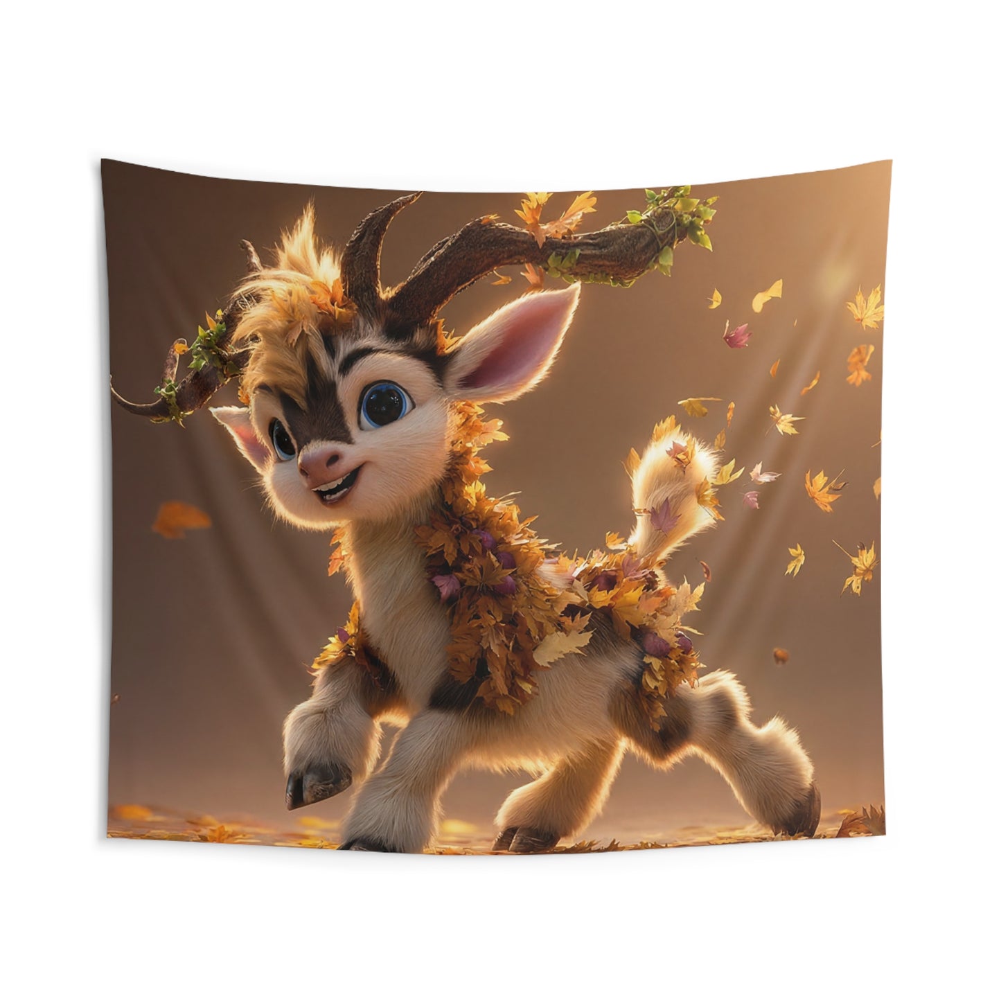 Autumn Sprite Wall Tapestry – Golden Leaf Dance Through Sunlit Woods