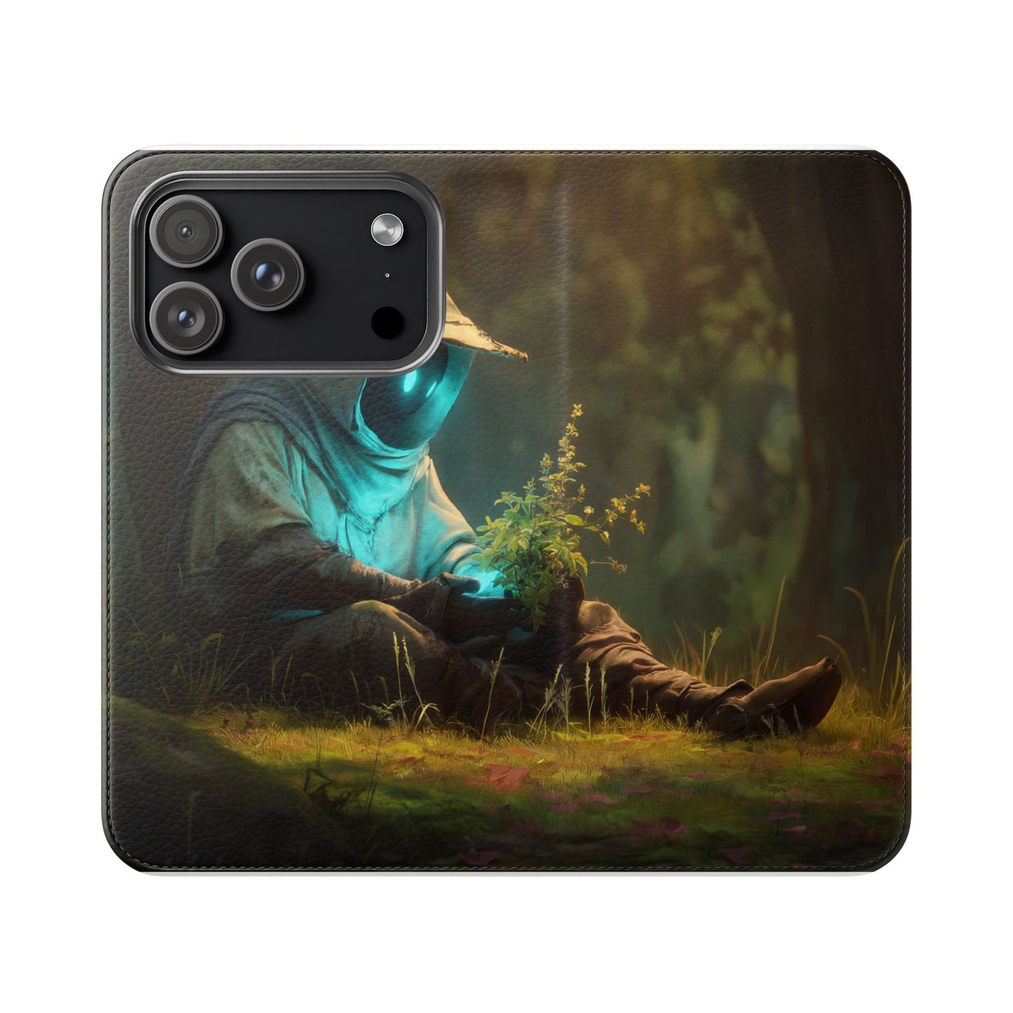 Glowing Orb Hooded Guardian Flip Cases – Bioluminescent Forest Keeper