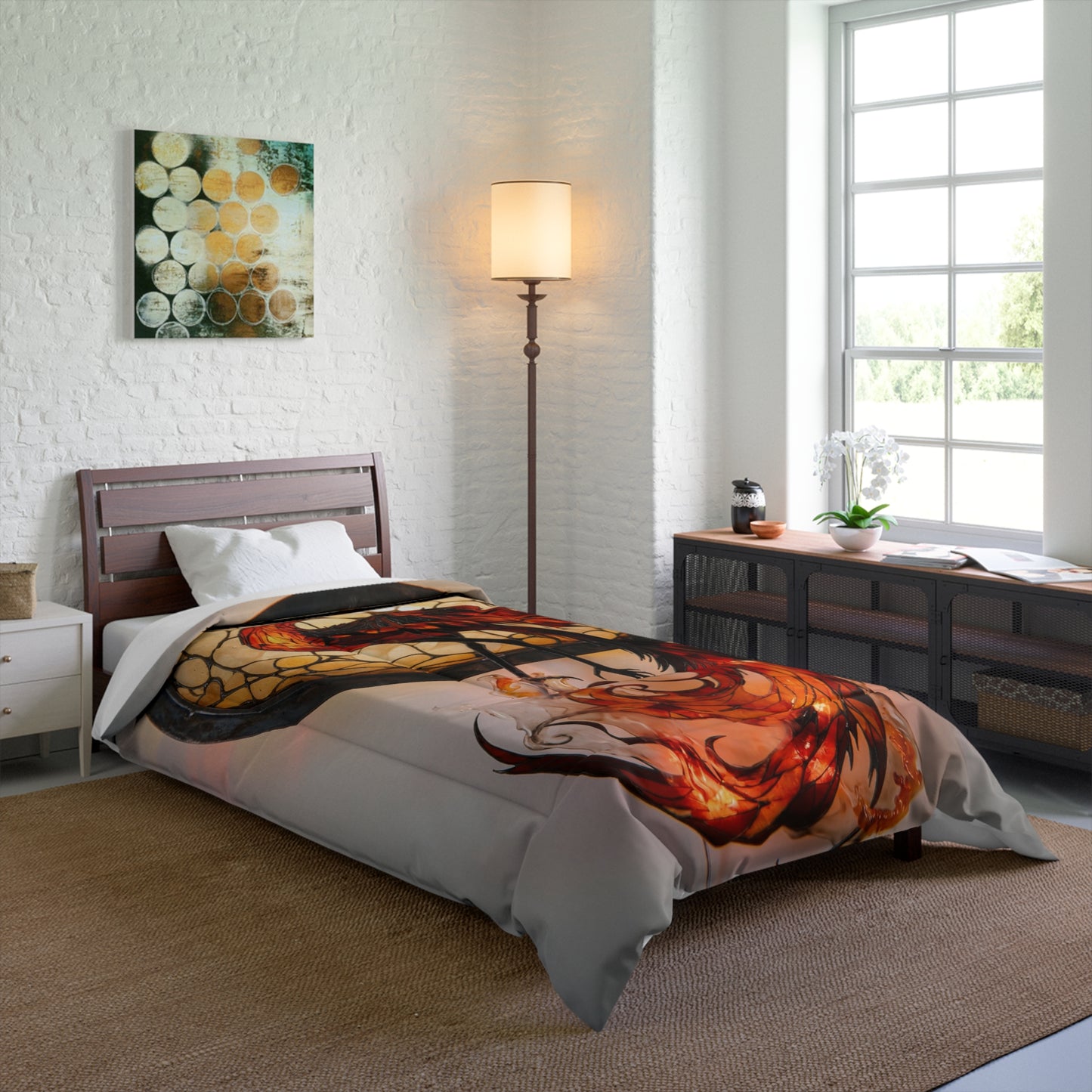 Stained Glass Phoenix Comforter – Embers of a Rising Dawn