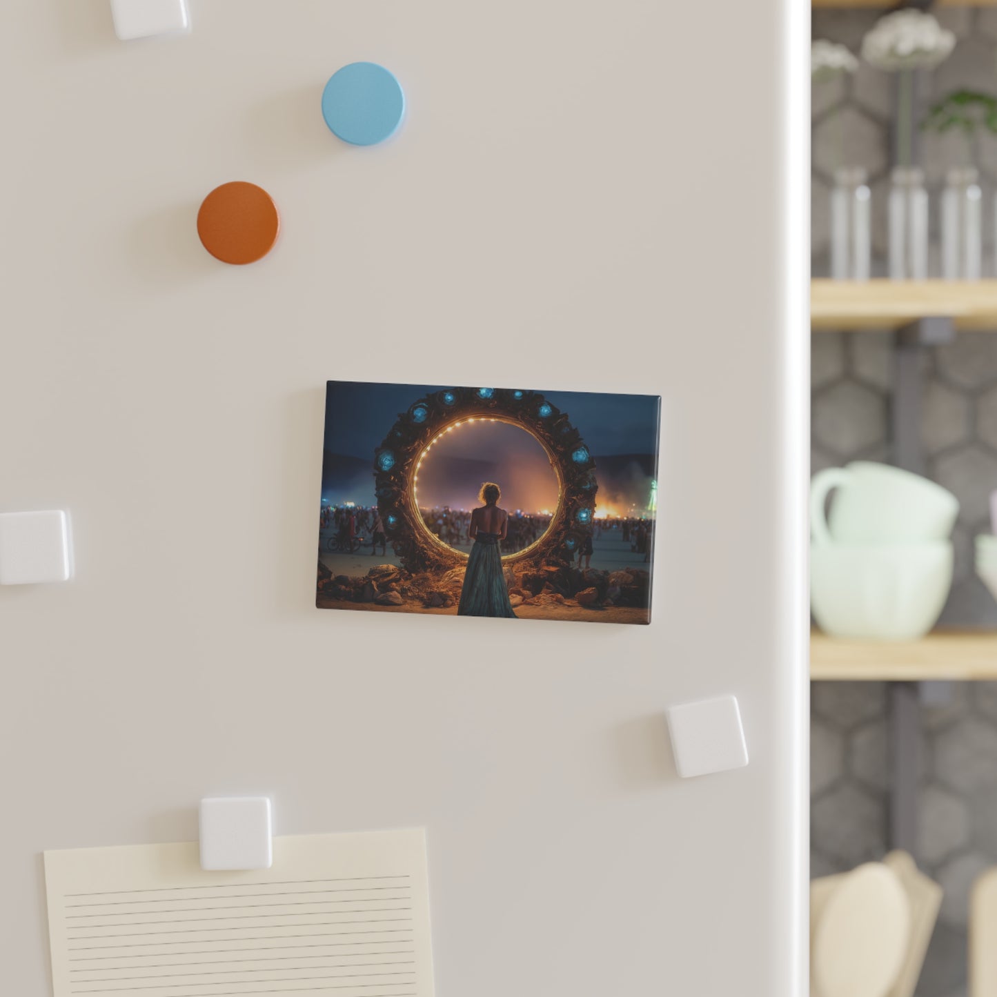 Portal Gate Wanderer Button Magnet, Rectangle (1 & 10 pcs) – Threshold of Twilight Dreams