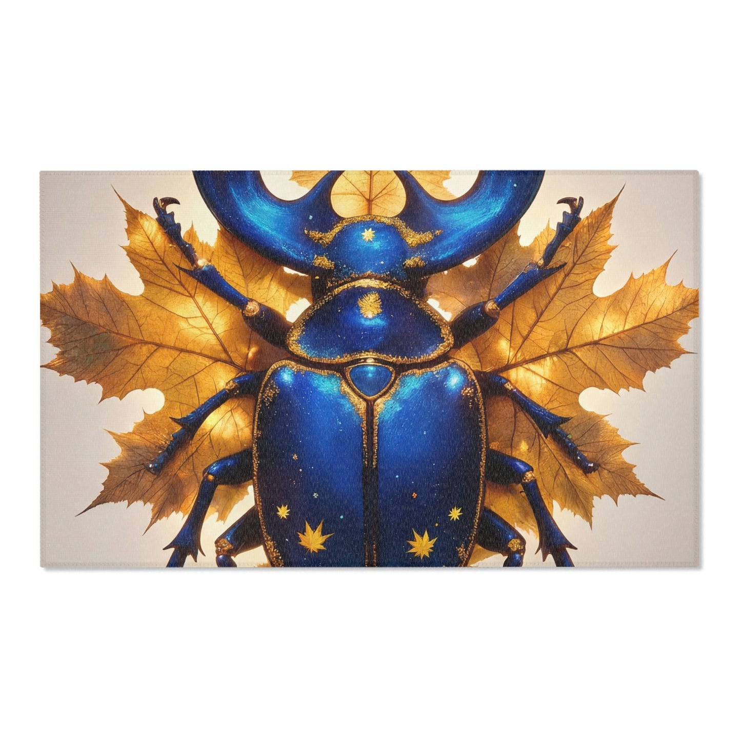 Celestial Beetle Area Rugs – Midnight Blue Starry Insect Amid Autumn Leaves