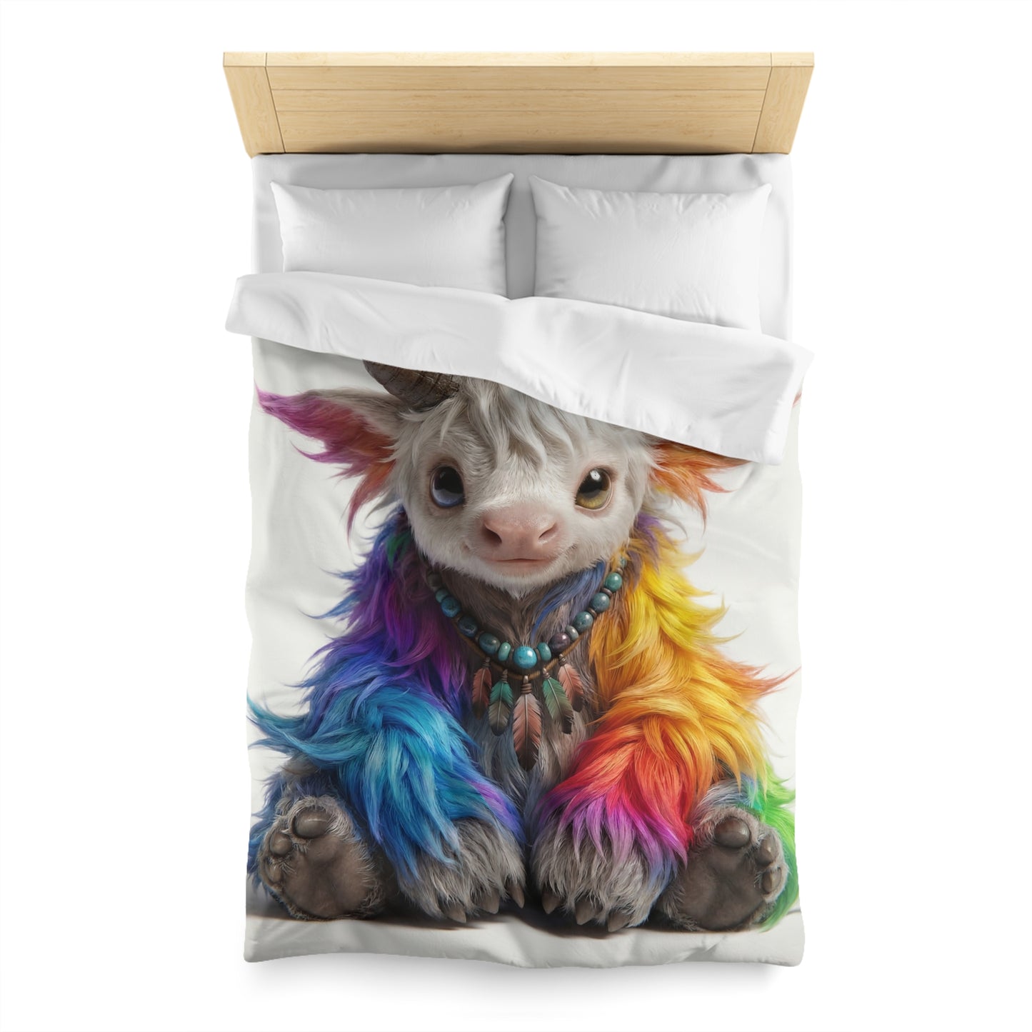 Rainbow Horned Guardian Microfiber Duvet Cover – Whimsical Spirit of the Whispering Peaks