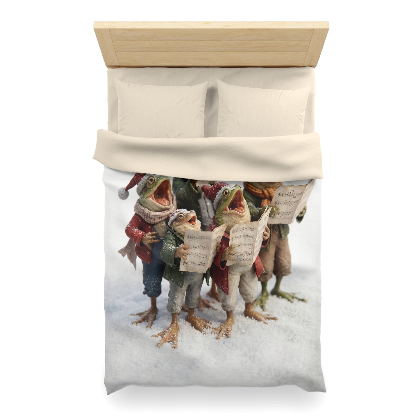 Frogs in Snow Choir Microfiber Duvet Cover – Winter Carolers in Frosty Harmony