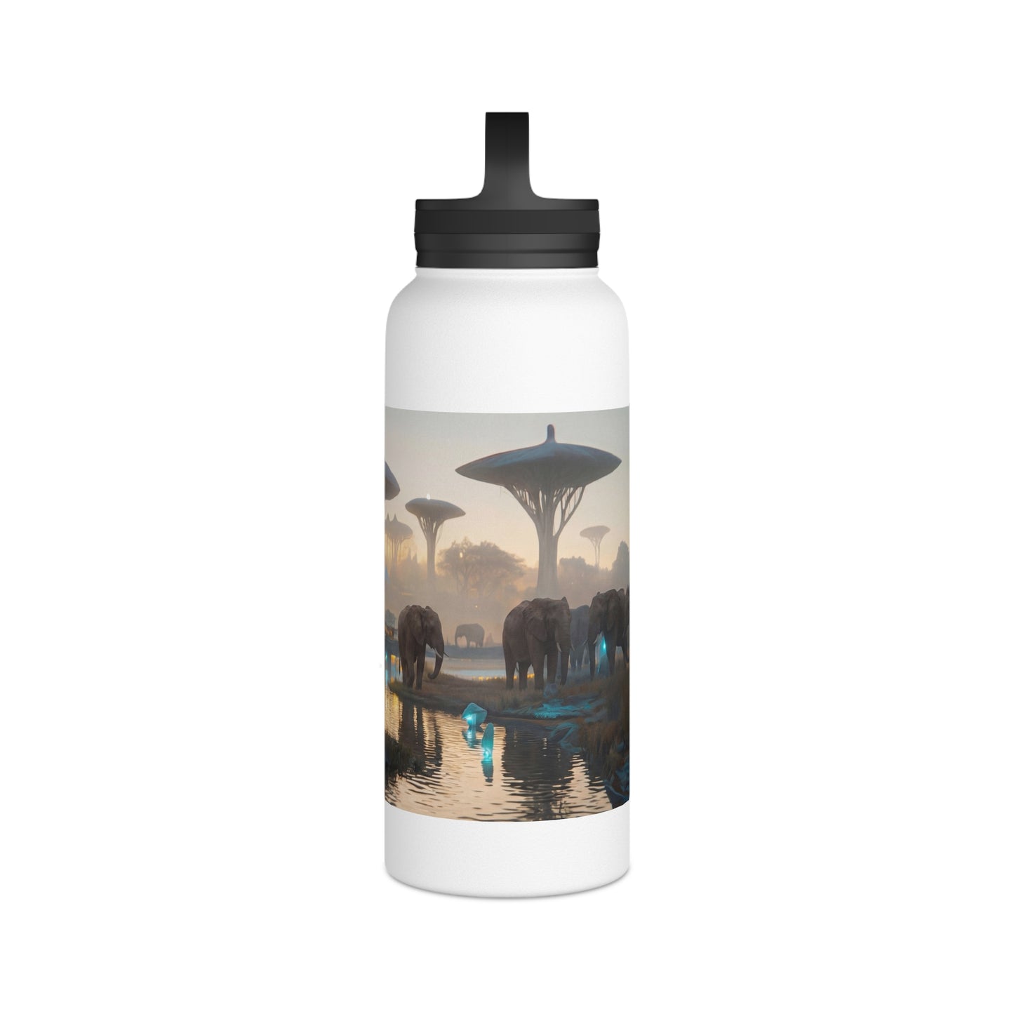 Elephants at Dawn Water Bottle – Bioluminescent Savannah Sanctuary