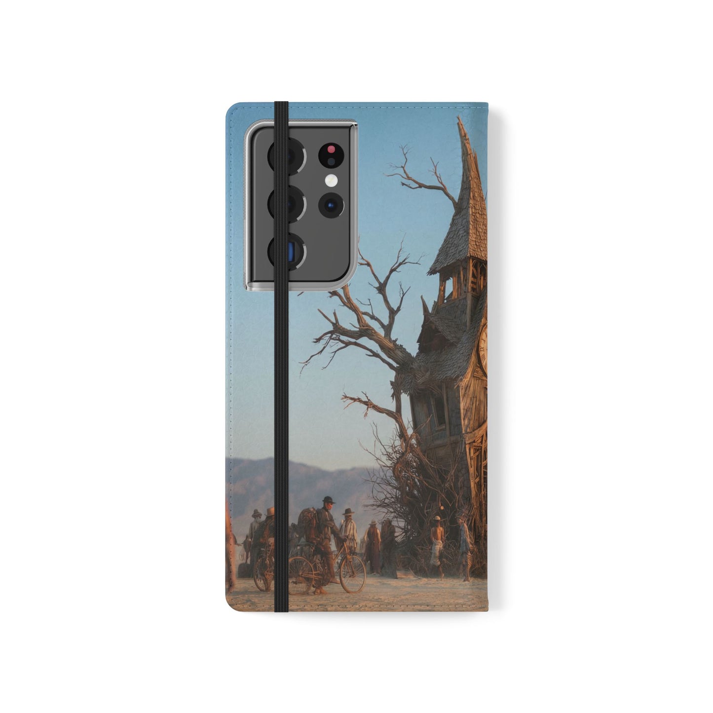 Clocktower Wanderers Flip Cases – Dusty Desert Sentinel Scene
