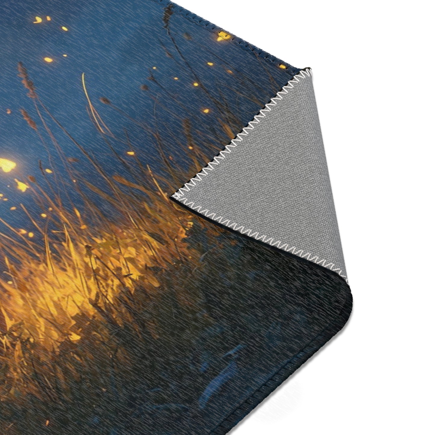 Boy Among Fireflies Area Rug – Twilight Meadow Whispers