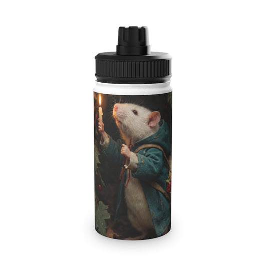 Candlelit Rat Forager Stainless Steel Water Bottle, Sports Lid – Autumn Berry Harvest