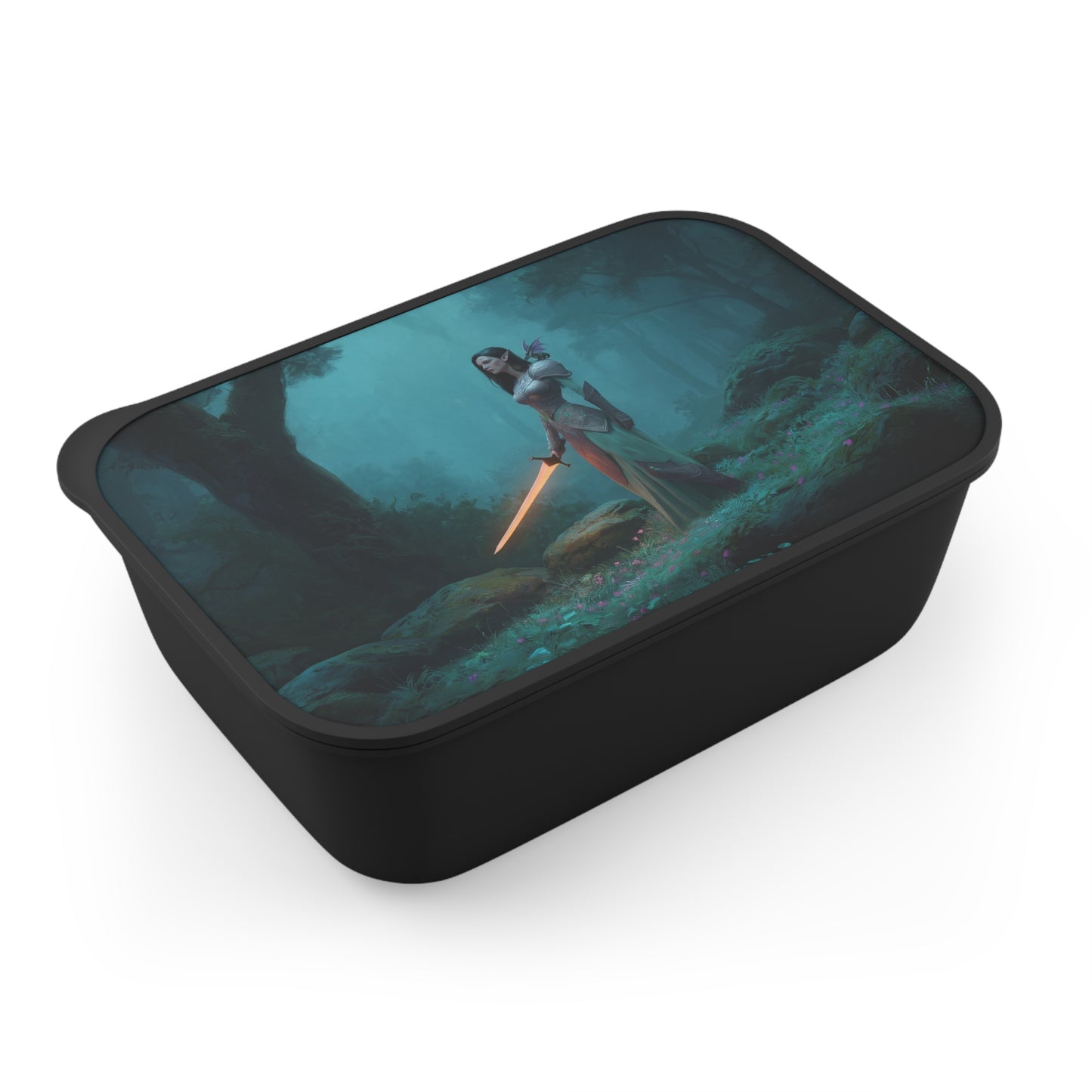 Elven Warrior with Glowing Sword PLA Bento Box with Band and Utensils – Twilight Grove Guardian