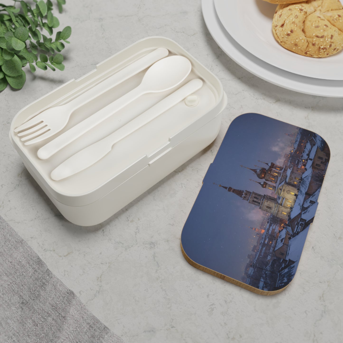 Winter Cathedral Bento Lunch Box – Snow-Kissed Night in the City