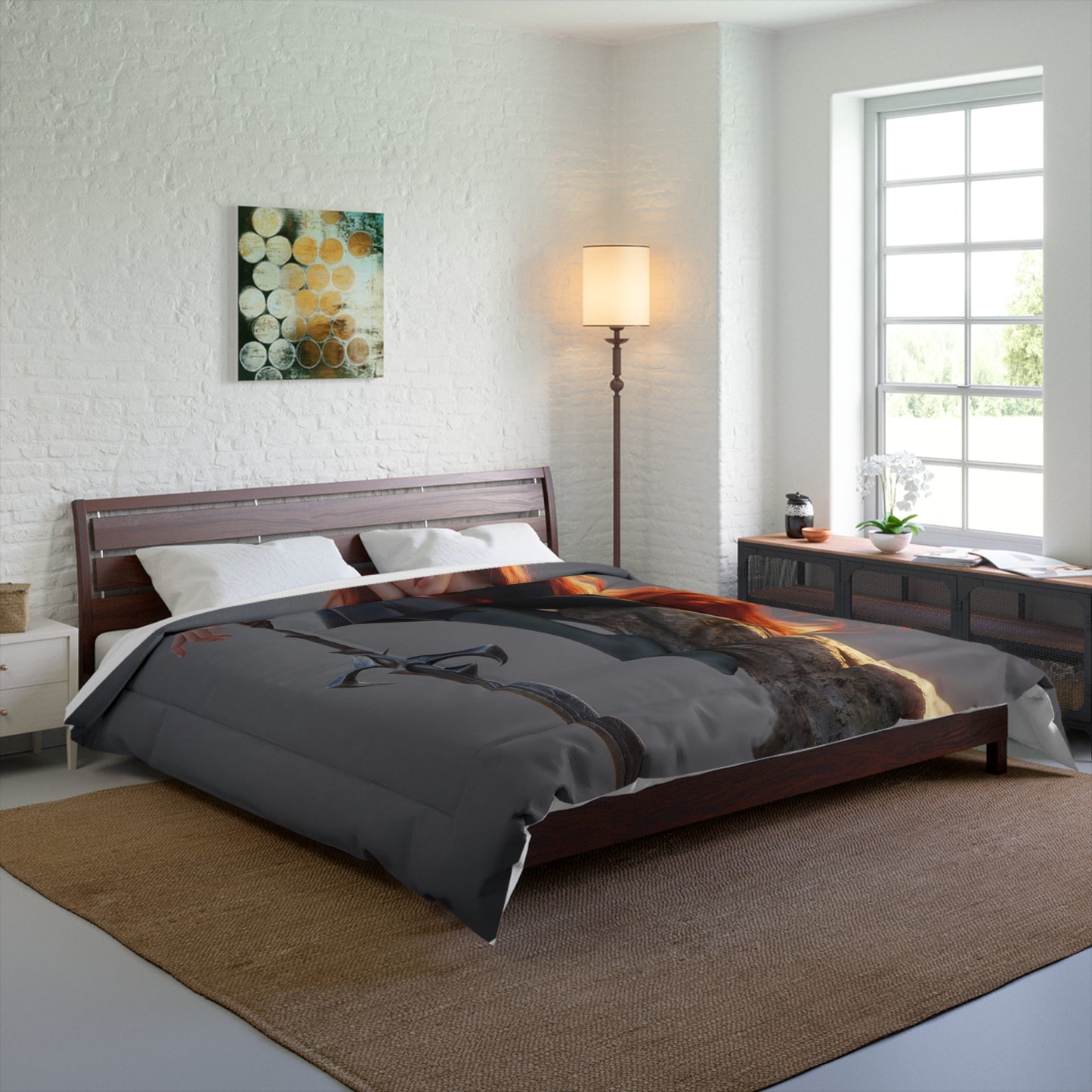 Red-Haired Sentinel Comforter – Sunset Warrior’s Quiet Rest