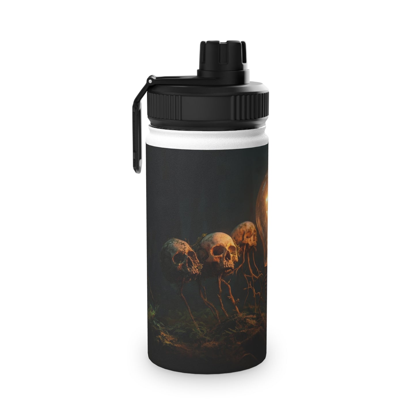 Illuminated Idea Lightbulb Stainless Steel Water Bottle, Sports Lid – Whispering Forest of Forgotten Minds