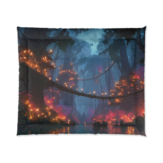 Whispering Canopy Comforter – Emberlit Treehouse Dreamscape