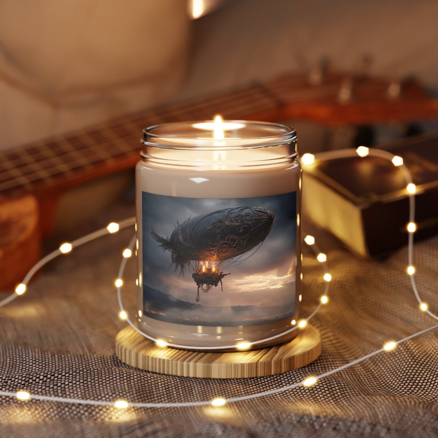 Gilded Airship Scented Soy Candles with White Lid, 9oz – Sunset Voyage Through Storm Skies