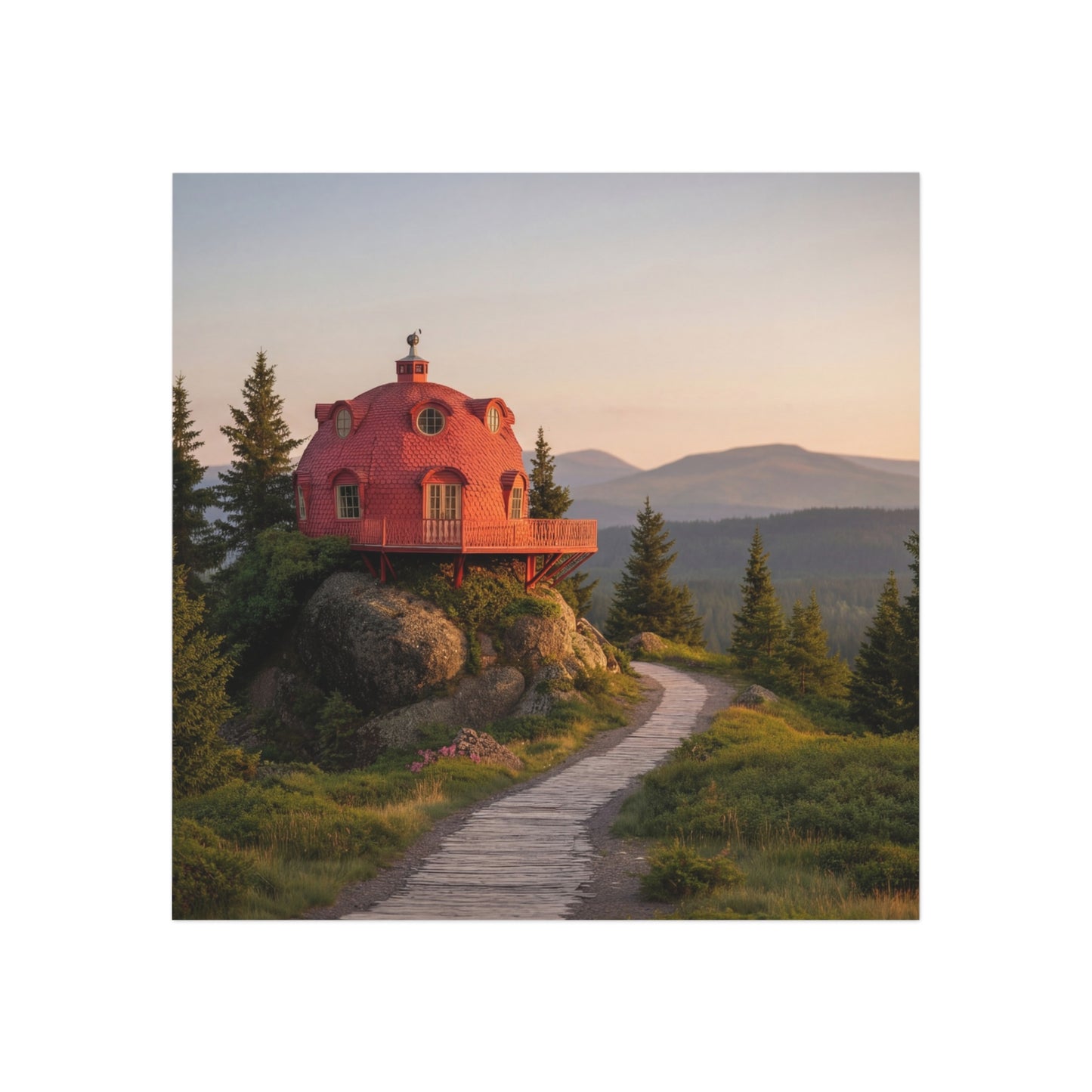 Red Dome Cottage Magnet – Sunset Peak Sanctuary