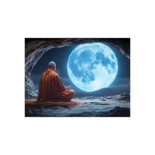 Monk Under Blue Moon Ceramic Photo Tile – Solitude in Stone