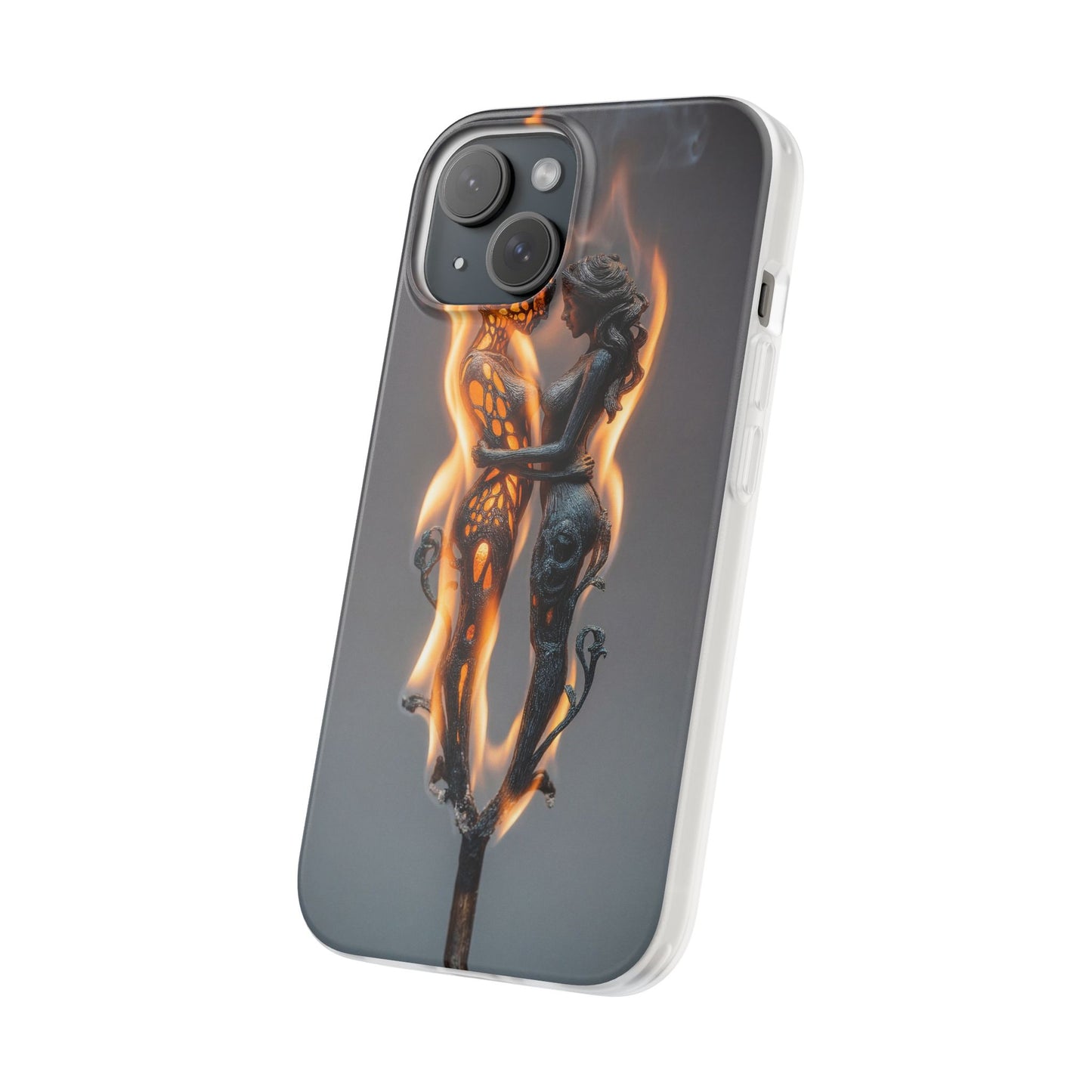 Flame-Embraced Lovers Flexi Cases – Intimate Glow Within the Fire