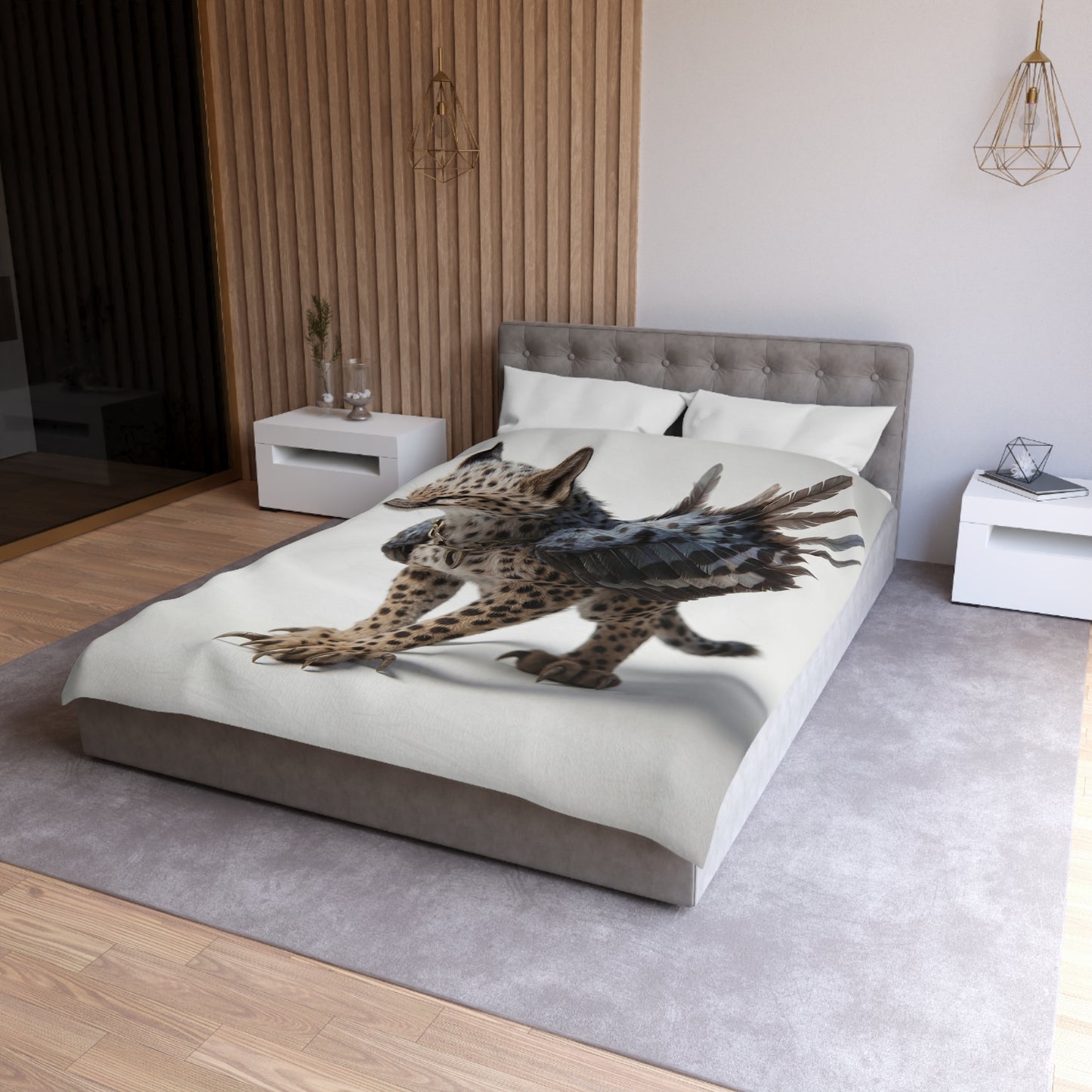 Winged Cheetah Microfiber Duvet Cover – Shadowed Feathers & Feline Grace