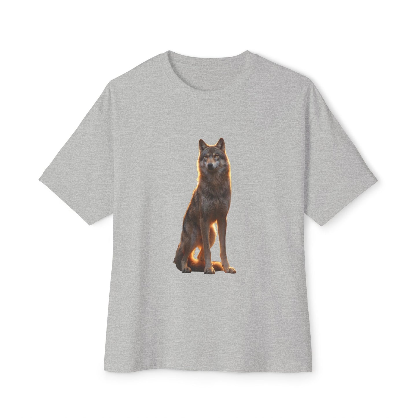 Golden-Gaze Wolf Unisex Oversized Boxy Tee – Twilight Sentinel Graphic