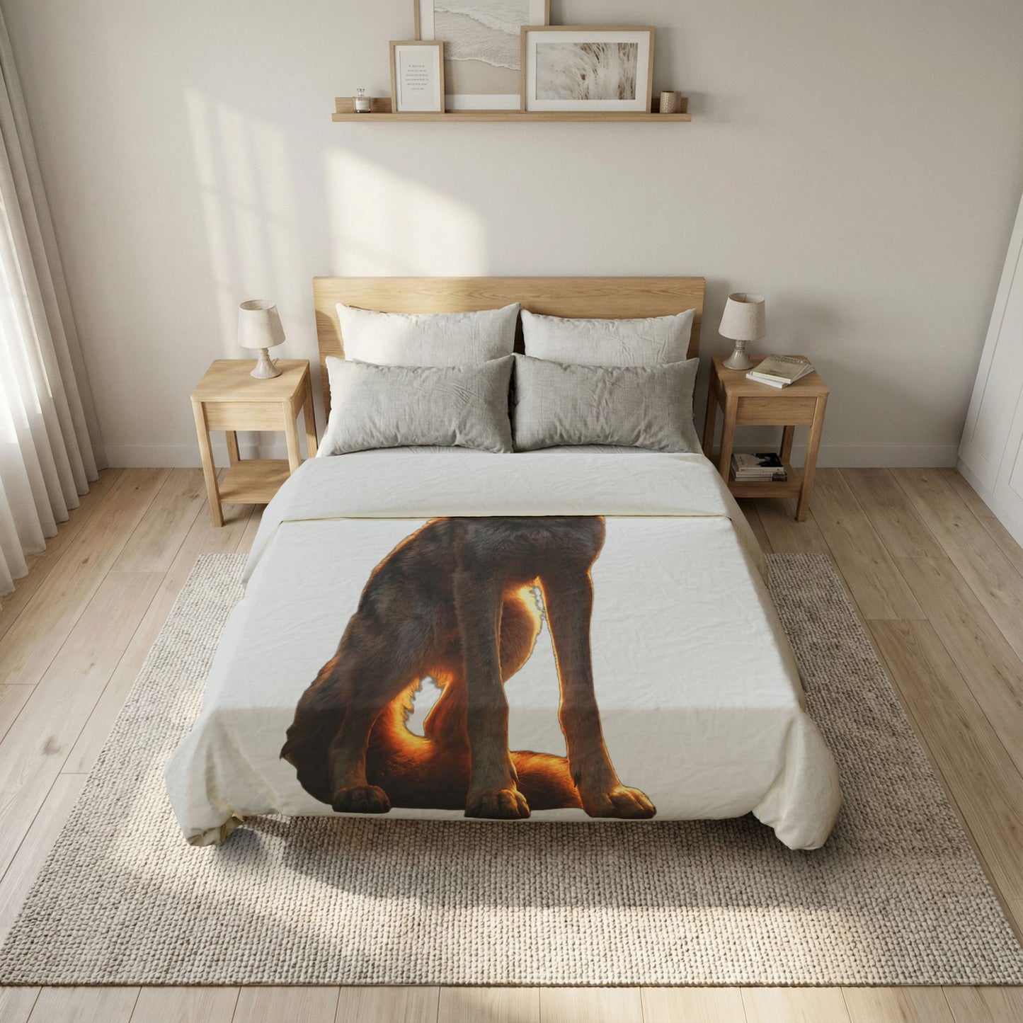 Golden Light Sentinel Wolf Cotton Duvet Cover – Watchful Guardian Night Scene