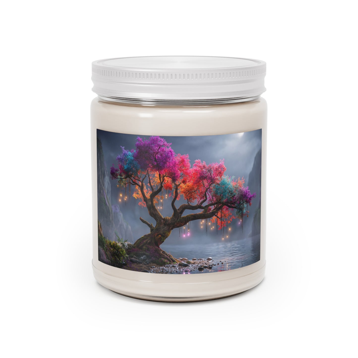 Chromatic Dream Tree Scented Soy Candles with White Lid, 9oz – Moonlit Spectrum Serenity