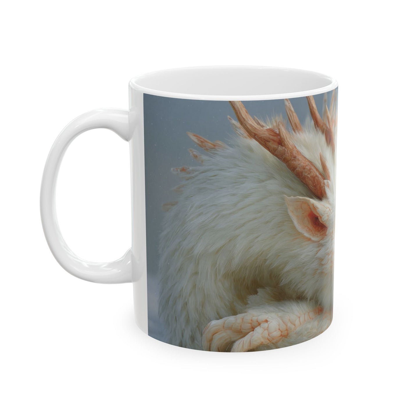 Child and White Dragon Ceramic Mug – Winter’s Gentle Guardian