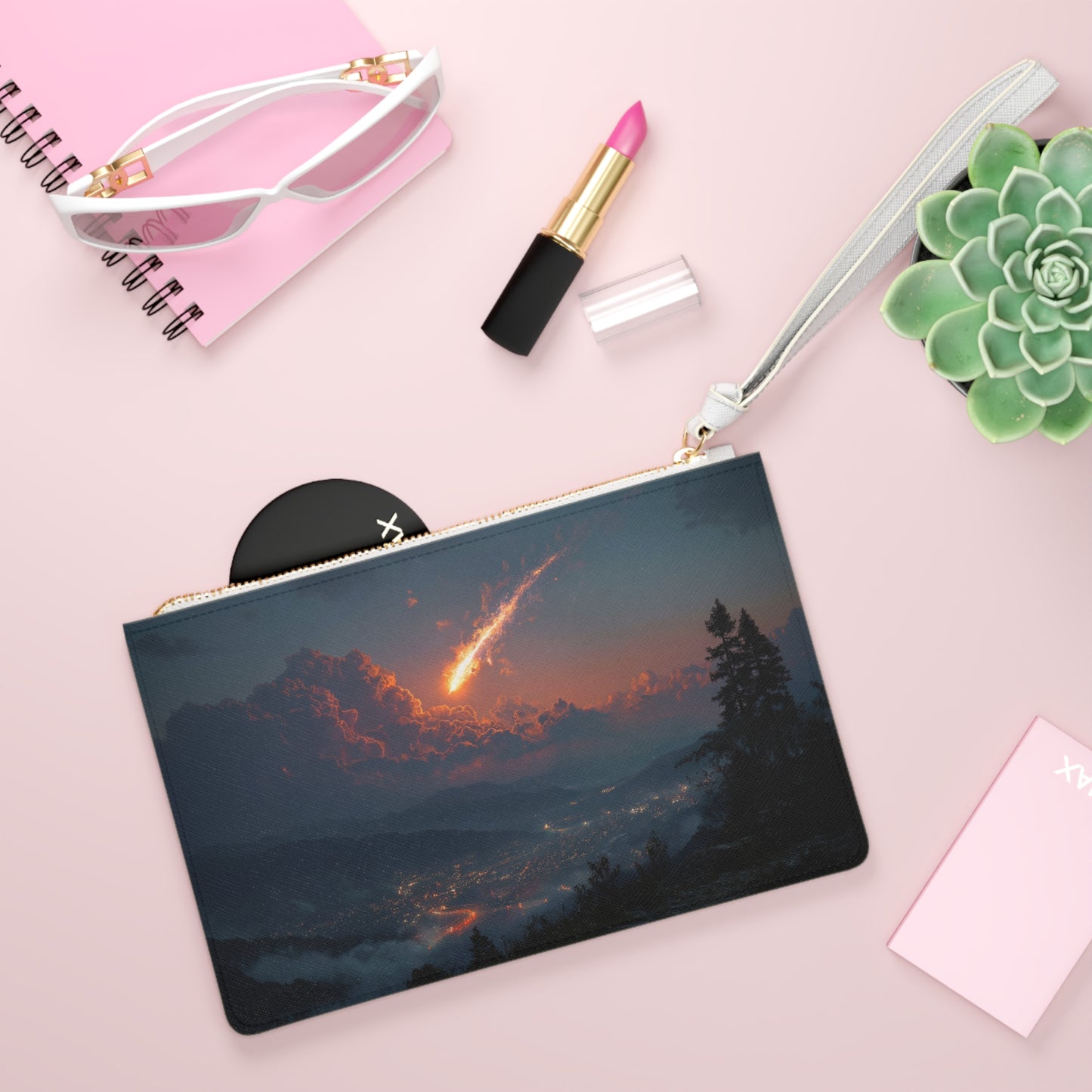 Celestial Firefall Clutch Bag – Twilight Meteor Over Mountain Vale