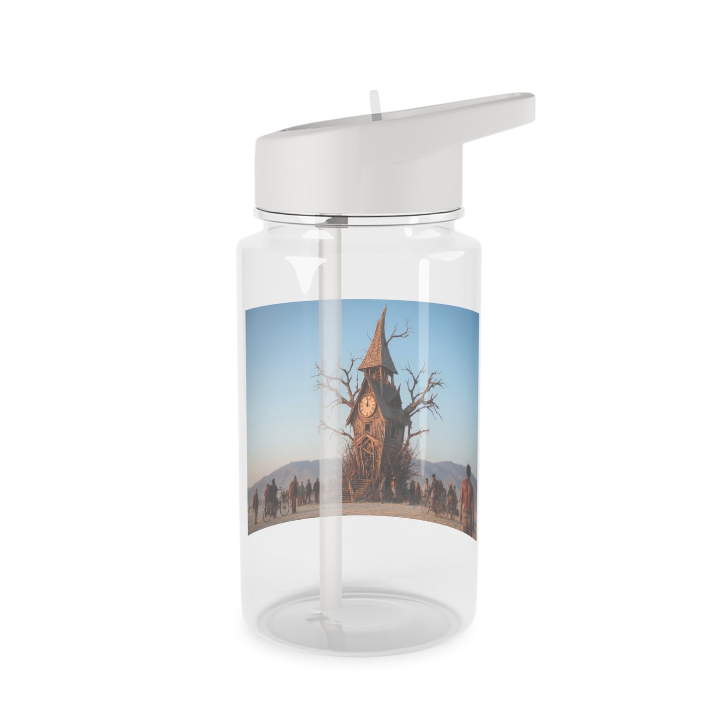 Clock Tower Tritan Water Bottle – Worn Wooden Sentinel at Sunset