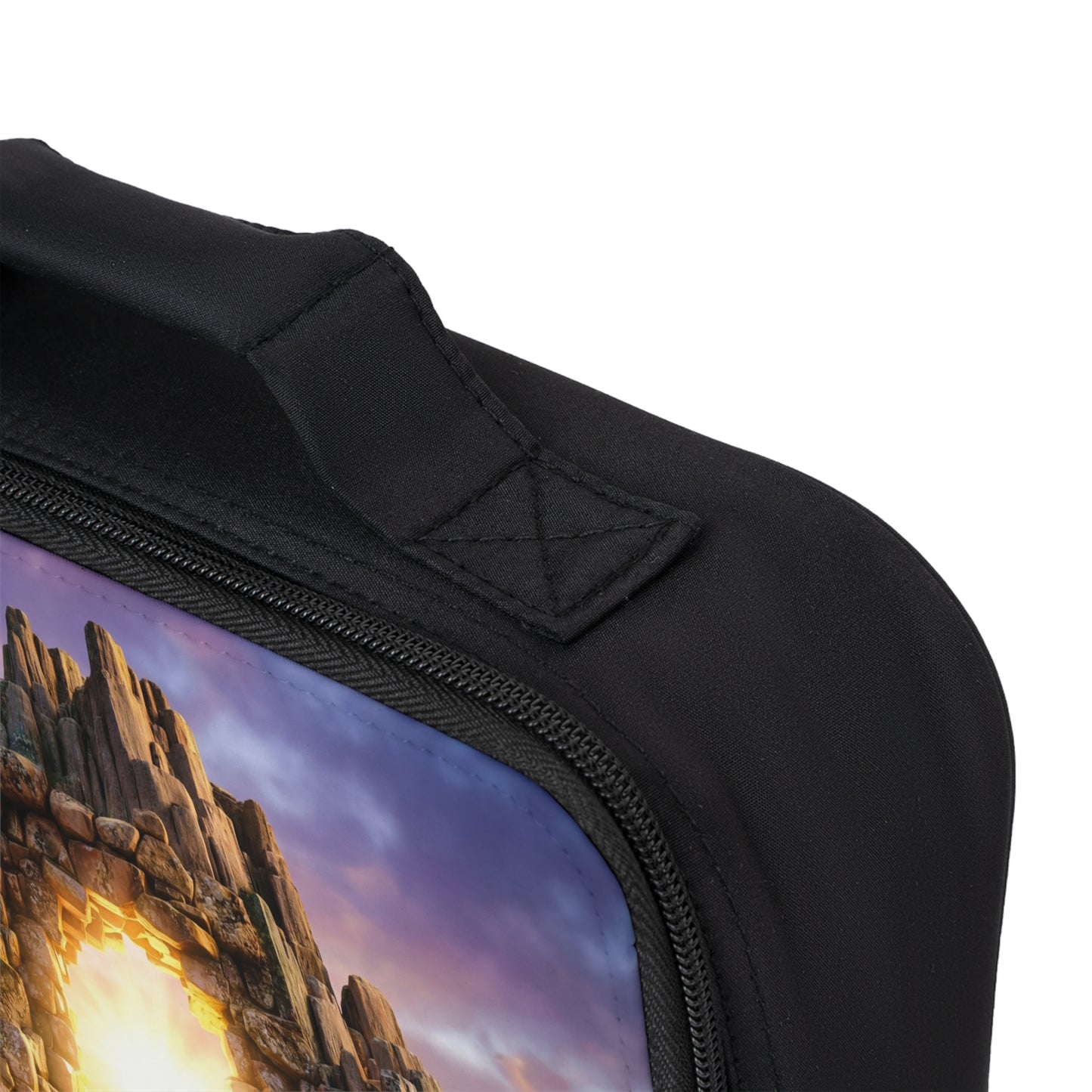 Stone Archway Portal Lunch Bag – Sunlit Path Through Ancient Peaks