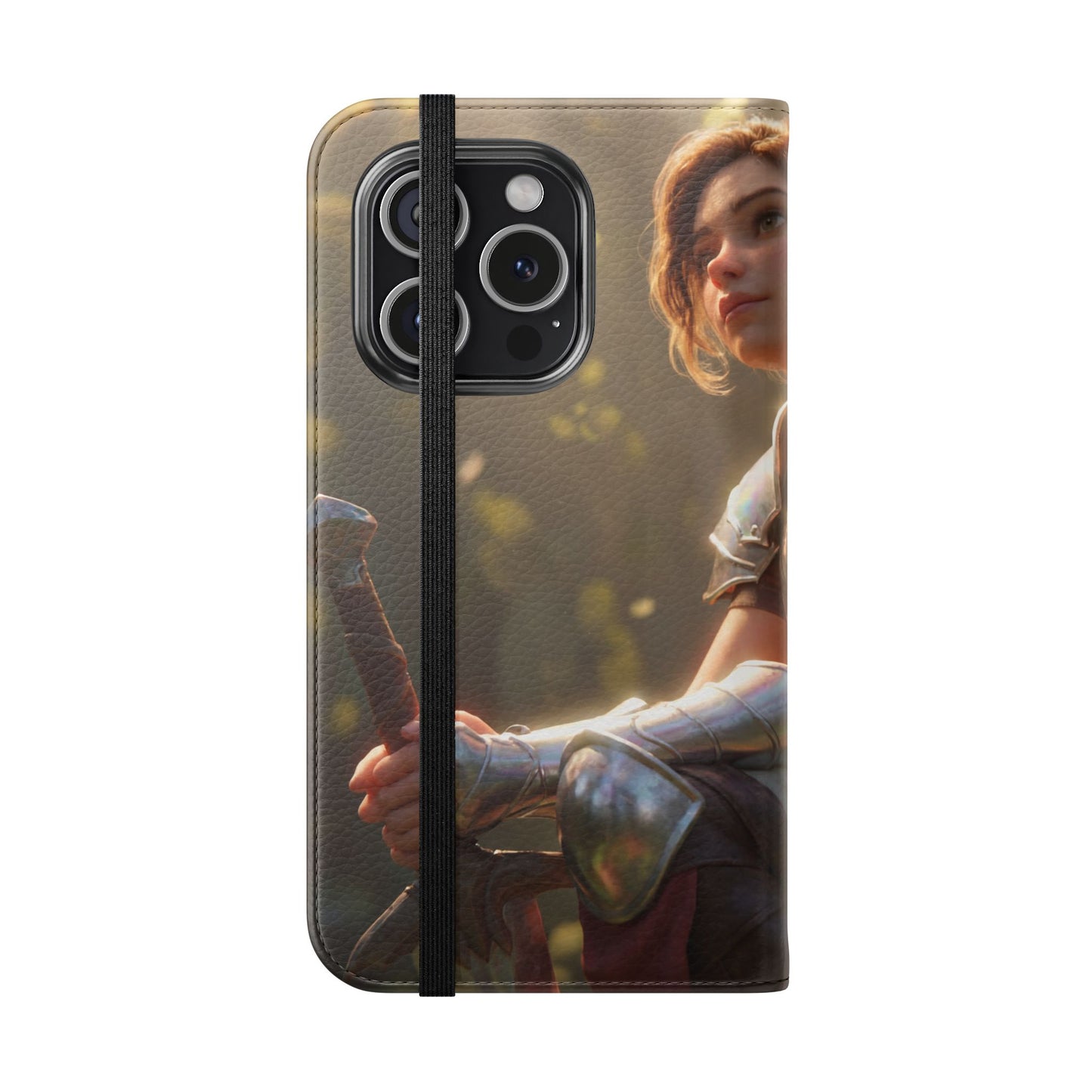 Elven Knight with Dragon Flip Cases – Iridescent Armor & Tiny Guardian Portrait