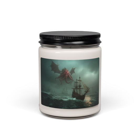 Leviathan’s Wrath Scented Soy Candle, 9oz – Storm-Tossed Ship in Crimson Sky